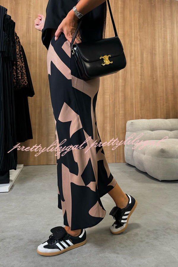 Breezy Composure Floral Print High-Rise Elastic Waist Midi Skirt for Women | Summer Casual Dressy Outfit | Perfect for Beach, Brunch & Date Nights