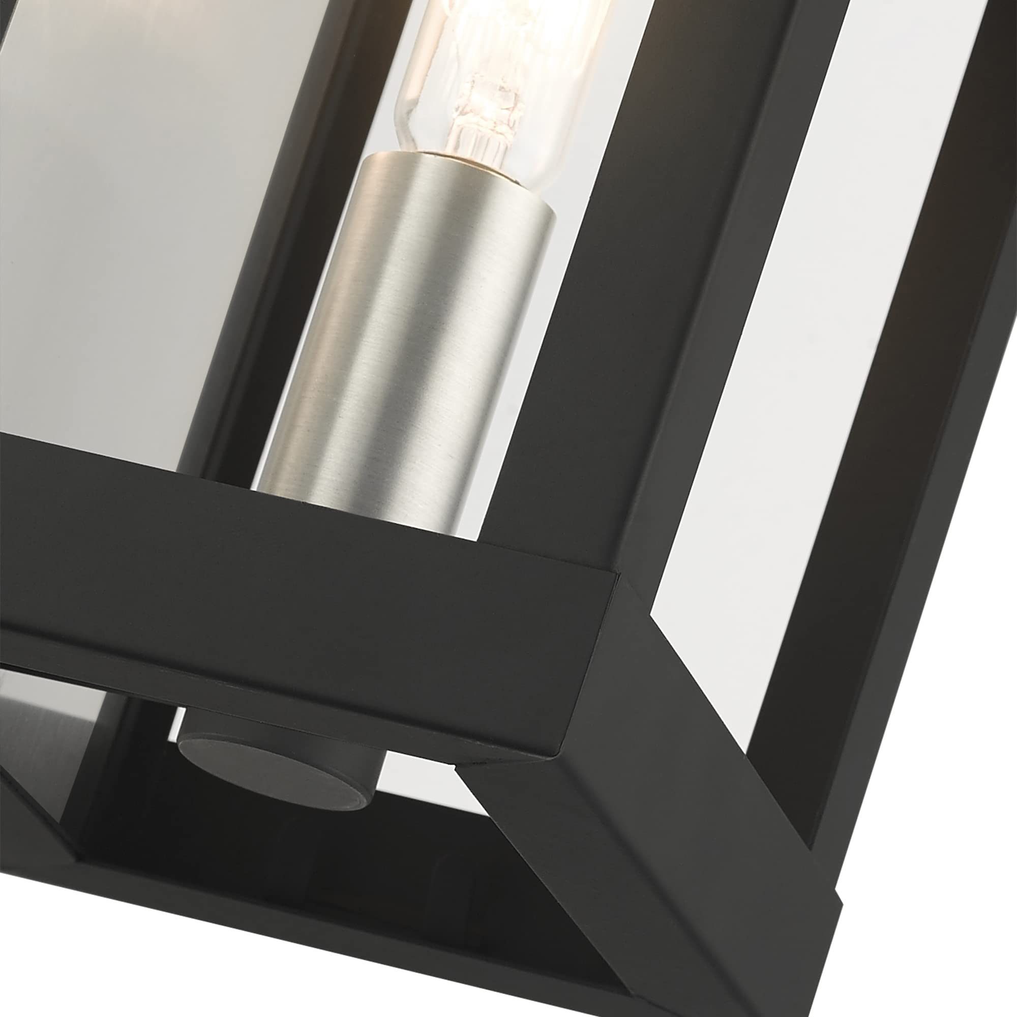 Livex Lighting 21231-04 York 1 Light Outdoor Wall Lantern - Black with Brushed Nickel Finish, ADA Compliant, Stainless Steel Reflector - Perfect for Porch, Patio, and Garden Lighting