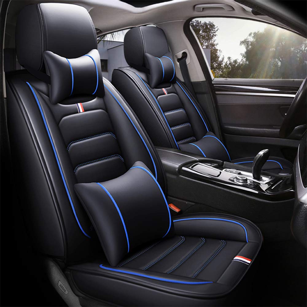 Premium Leather Car Seat Covers Full Set - Universal Fit for Sedan, SUV, Truck & Van (Front & Rear) - Compatible with Honda, Chevy, Ford, Hyundai, Nissan, Jeep, VW, Mazda - Includes Comfort Pillows - Perfect for Road Trips, Commuting & Family Protection