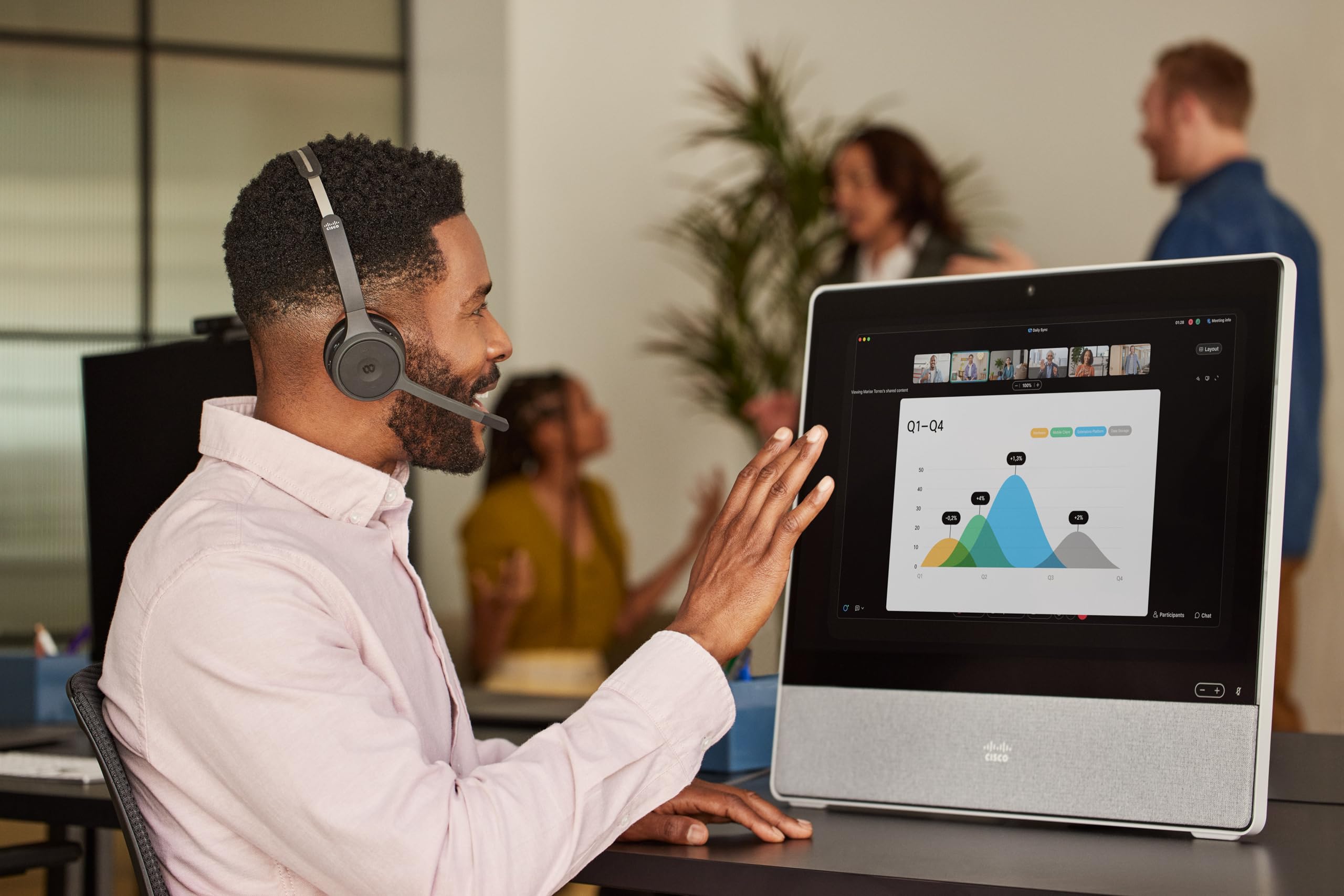 Cisco 722 Wireless Dual On-Ear Bluetooth Headset with Webex Button - USB-A HD Bluetooth Adapter & Soft Case - Carbon Black - 1 Year Limited Warranty (HS-WL-722-BUNA-C) | Ideal for Remote Work, Video Conferencing & Office Use
