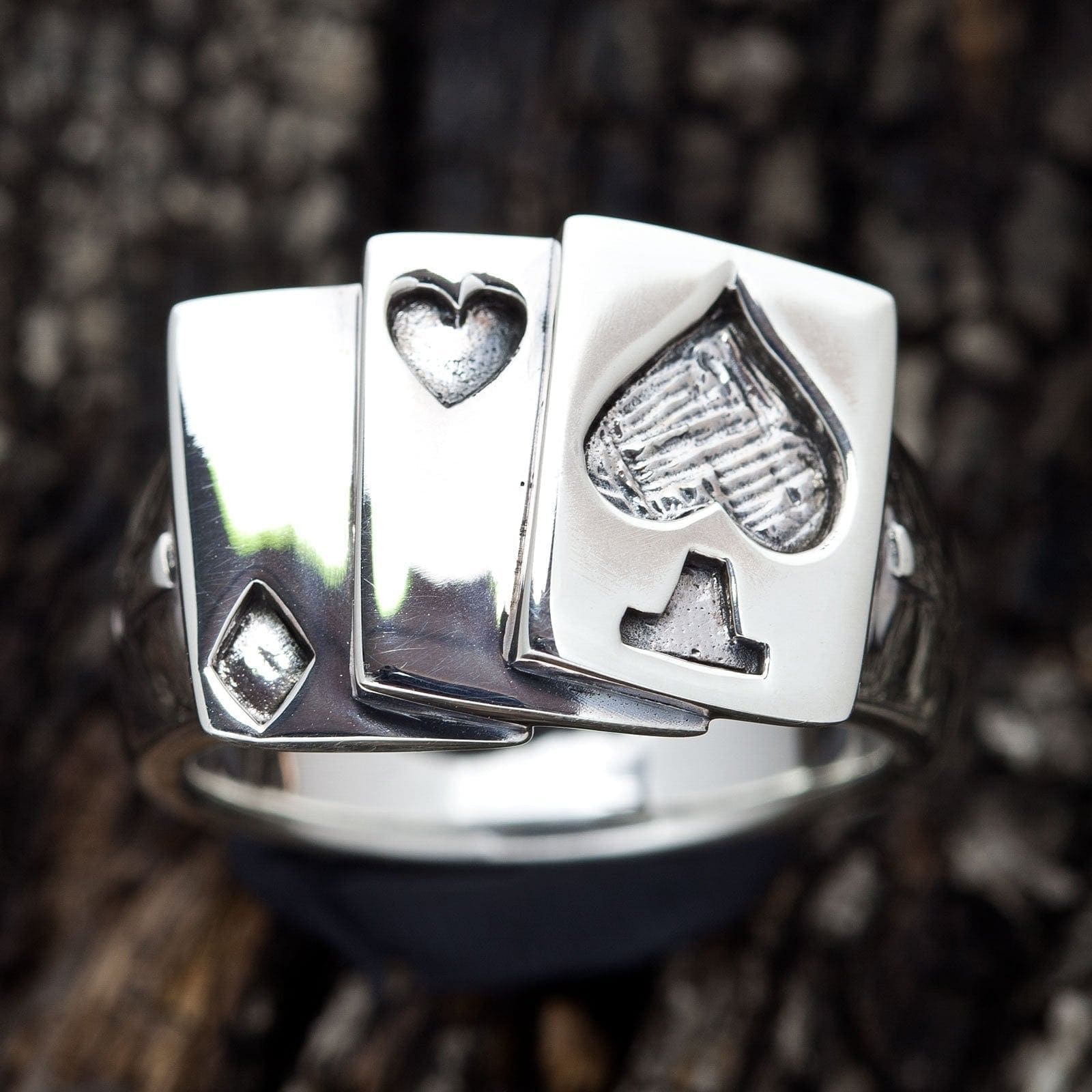 Sterling Silver Spade Card Men's Ring - Elegant Poker Jewelry for Men, Perfect Gift for Casino Lovers & Card Game Enthusiasts