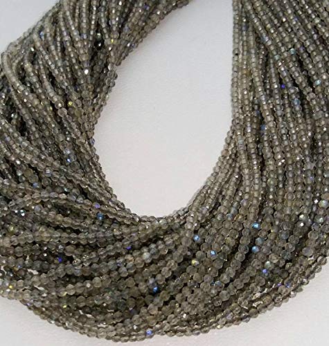 Natural Labradorite Faceted Beads 1.5-2mm | Premium Quality Gemstone Beads for Jewelry Making | 13 Inch Strand (Code MVG-32884) | Perfect for Necklaces, Bracelets & DIY Craft Projects