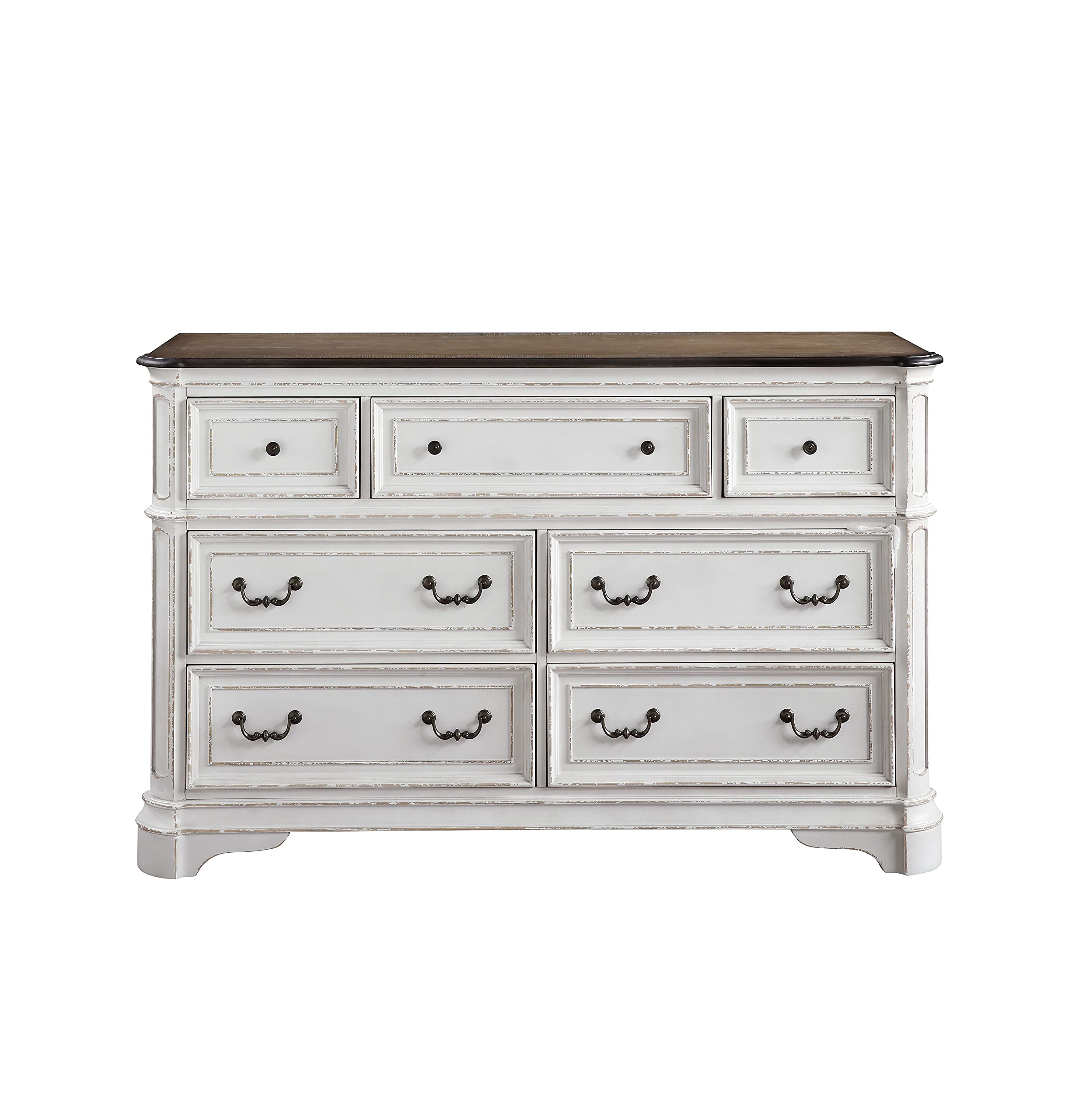 Florian 7-Drawer Wooden Dresser for Bedroom - Antique White & Oak Finish - Spacious Storage Chest with 7 Drawers - Perfect for Organizing Clothes, Bedding & Accessories in Master Bedroom, Guest Room or Dorm