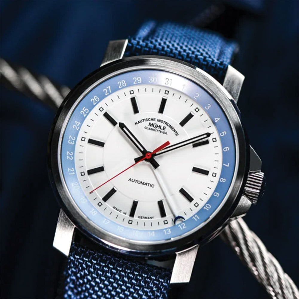 29er Big Pointer Date Automatic 42.4mm Men's Watch - White Dial with Blue Canvas Strap - Perfect for Casual Wear, Outdoor Adventures & Everyday Use