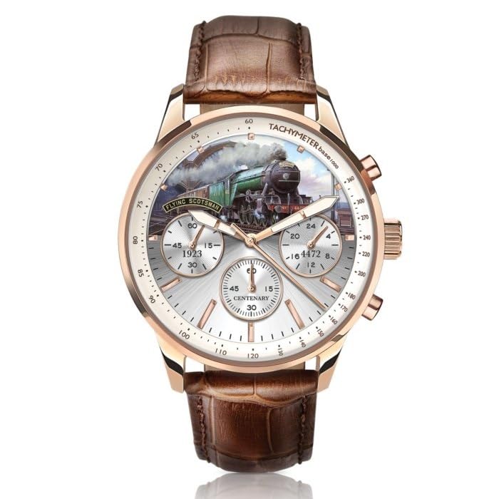 The Bradford Exchange Flying Scotsman 100th Anniversary Gold Chronograph Watch - Luxury Collectible Timepiece for Train Enthusiasts & Vintage Watch Lovers | Perfect for Special Occasions, Gifts & Collector Displays