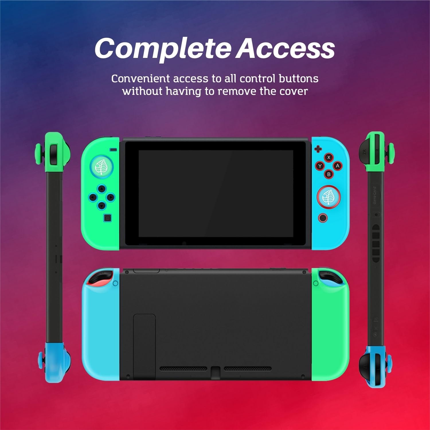 Premium Silicone Joycon Case for Nintendo Switch & Switch OLED - Protective Controller Cover with Thumb Grip Caps (Blue Green Leaf) - Durable Gaming Accessory for Enhanced Comfort & Protection During Play