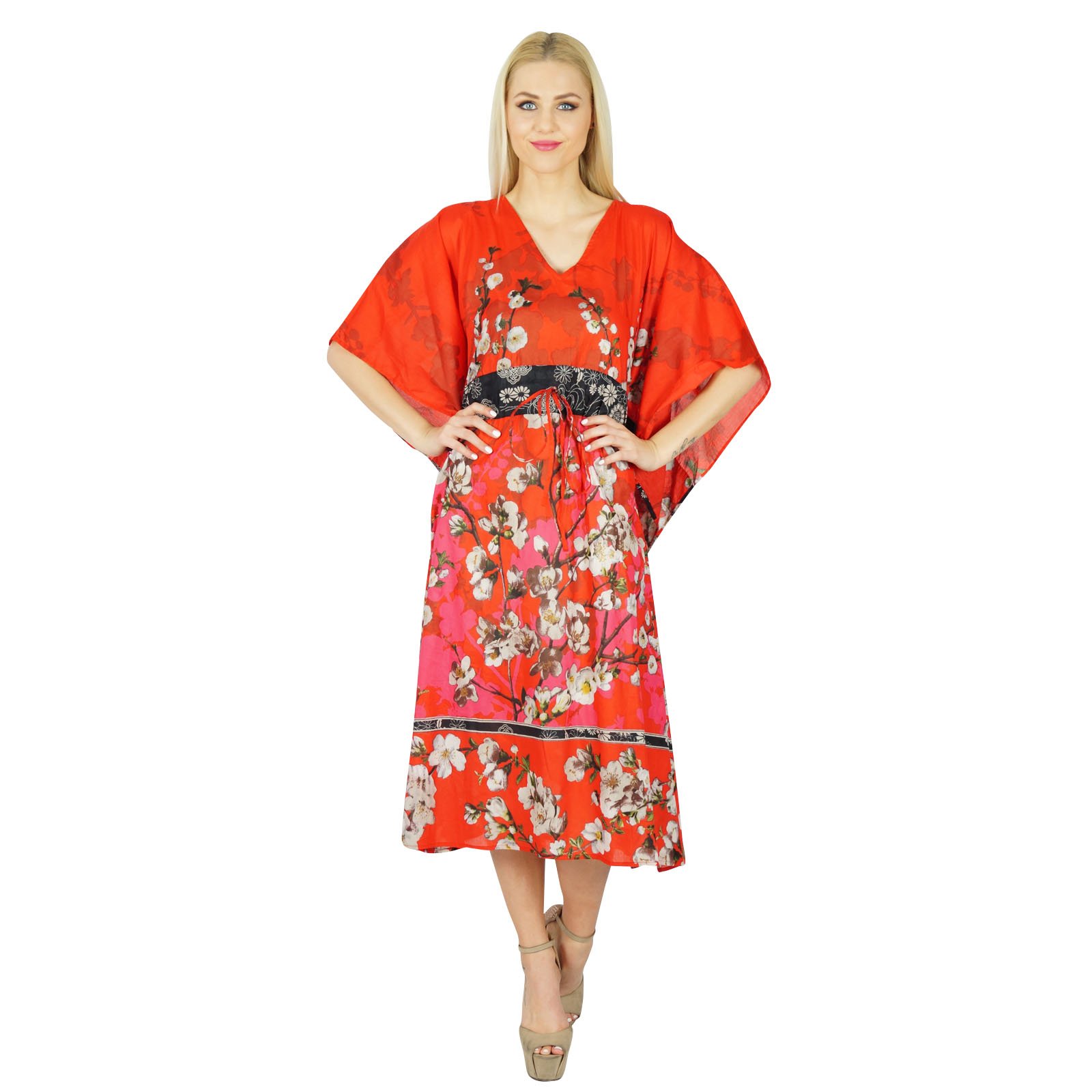Bimba Women's Printed Maxi Dress - Flowy Kaftan with Kimono Sleeves for Beach Cover Up | Perfect for Summer Vacations, Pool Parties & Resort Wear