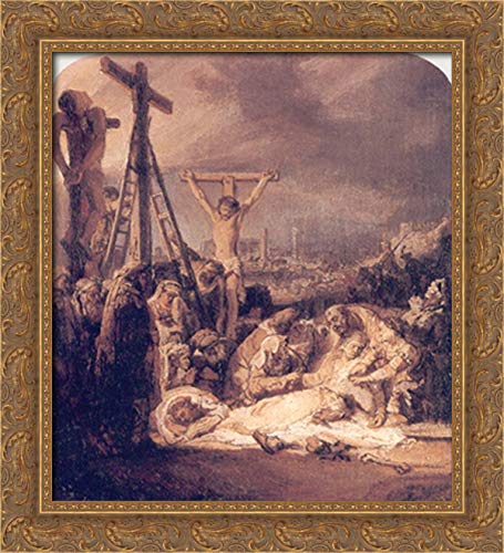 Rembrandt The Lamentation Over The Dead Christ 20x22 Inch Gold Ornate Wood Framed Canvas Art - Perfect for Living Room Wall Decor, Church Altar, or Art Gallery Display