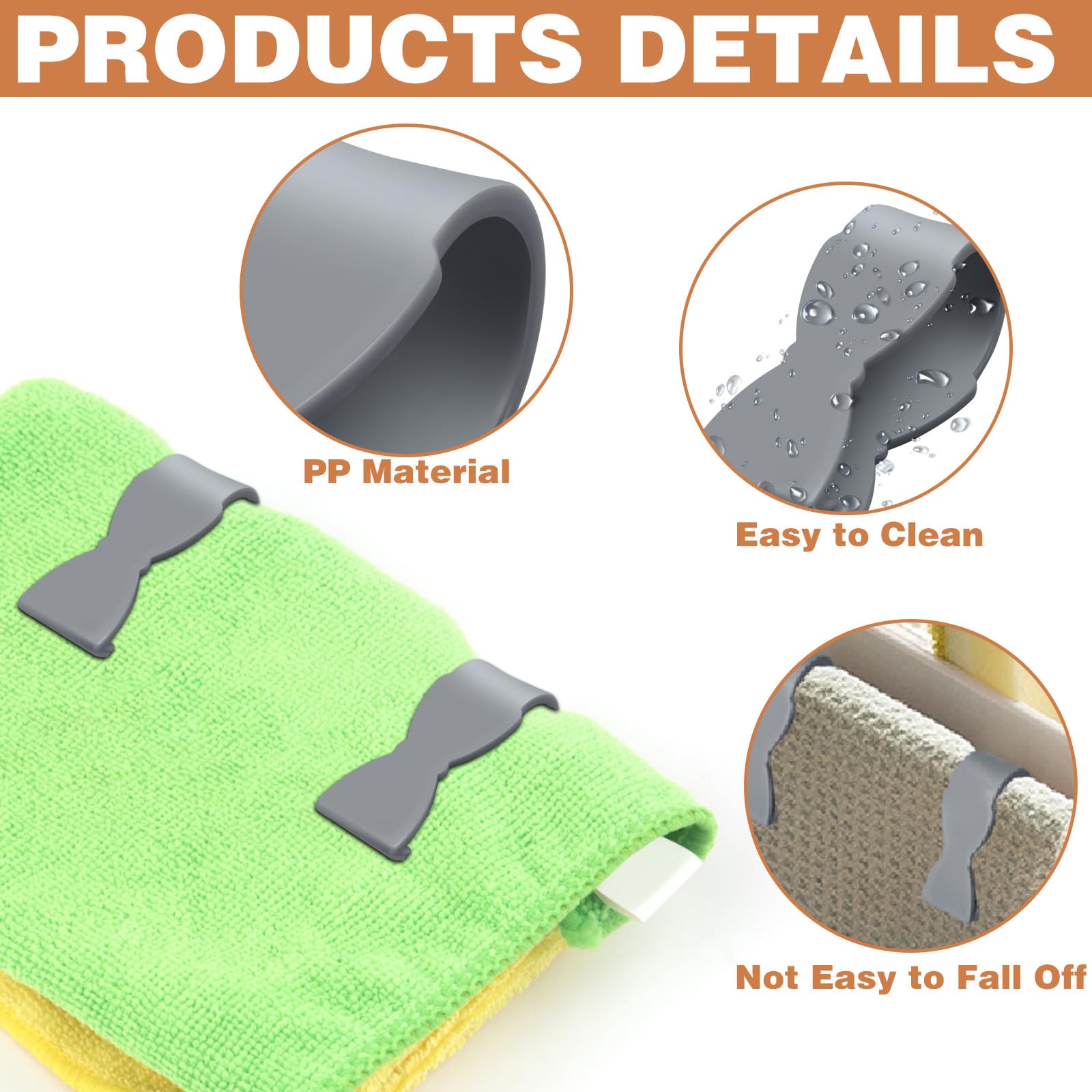 8-Piece Kitchen Towel Clips Set - Non-Slip Hand Towel Clamps for Bathroom, Oven Handle & Chair - Secure Towels on Rods & Racks (Grey) | Perfect for Kitchen Organization & Bathroom Decor