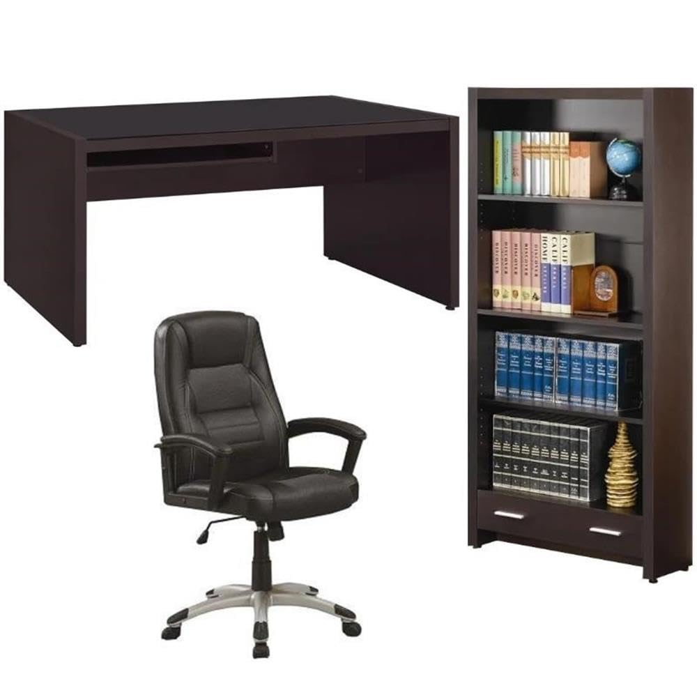 Home Square 3-Piece Office Furniture Set - Computer Desk, Bookcase & Ergonomic Chair for Home Office, Study Room or Workspace