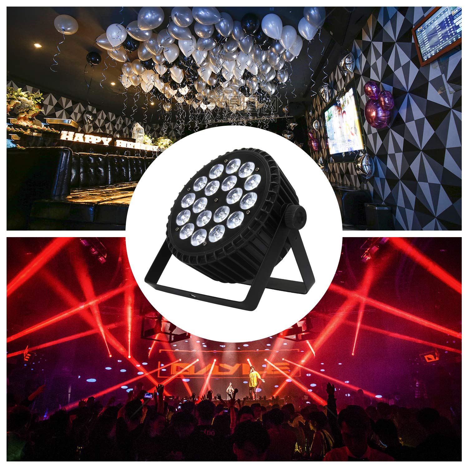 SHEHDS 18x12W RGBW 4-in-1 LED Par Can Lights - DMX512 Stage Wash/Strobe Lighting with Sound Activation - Aluminum Shell Uplights for DJ, Club, Wedding, Christmas & Halloween Parties