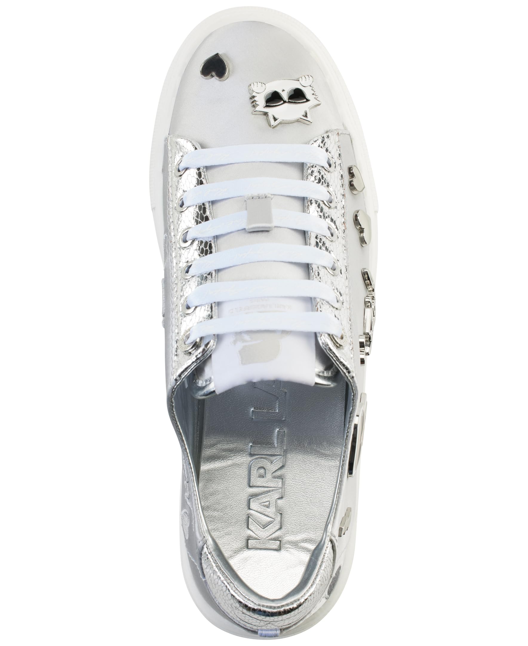 Karl Lagerfeld Paris Women's Cate Pins Sneakers - Fashionable White Leather Low-Top Lace-Up Shoes for Casual Wear & Street Style