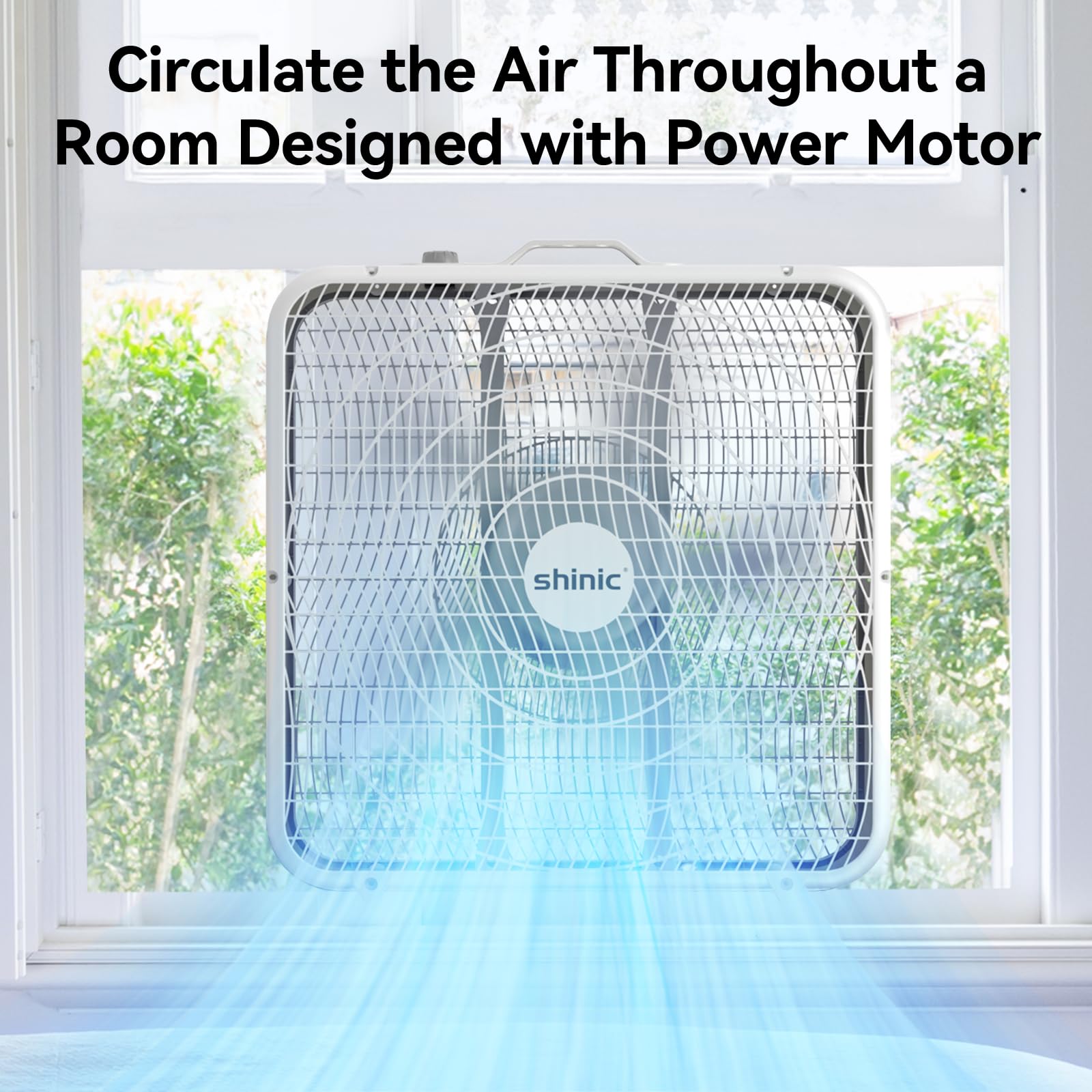 Shinic 20 Inch 3-Speed Box Fan with Safety Grills - Powerful Air Circulation Cooling Fan for Home, Garage & Workshop - Easy Carry Handle, White (2 Pack) - Perfect for Indoor Cooling, Ventilation & Airflow Improvement