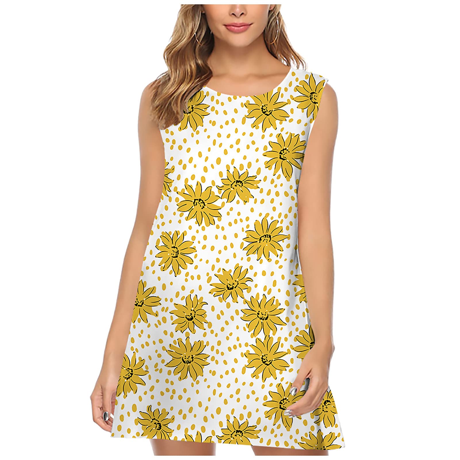 Women's Floral Print Racerback Summer Dress - Sleeveless Crewneck Casual Loose Fit for Daily Wear, Beach Outings & Vacation