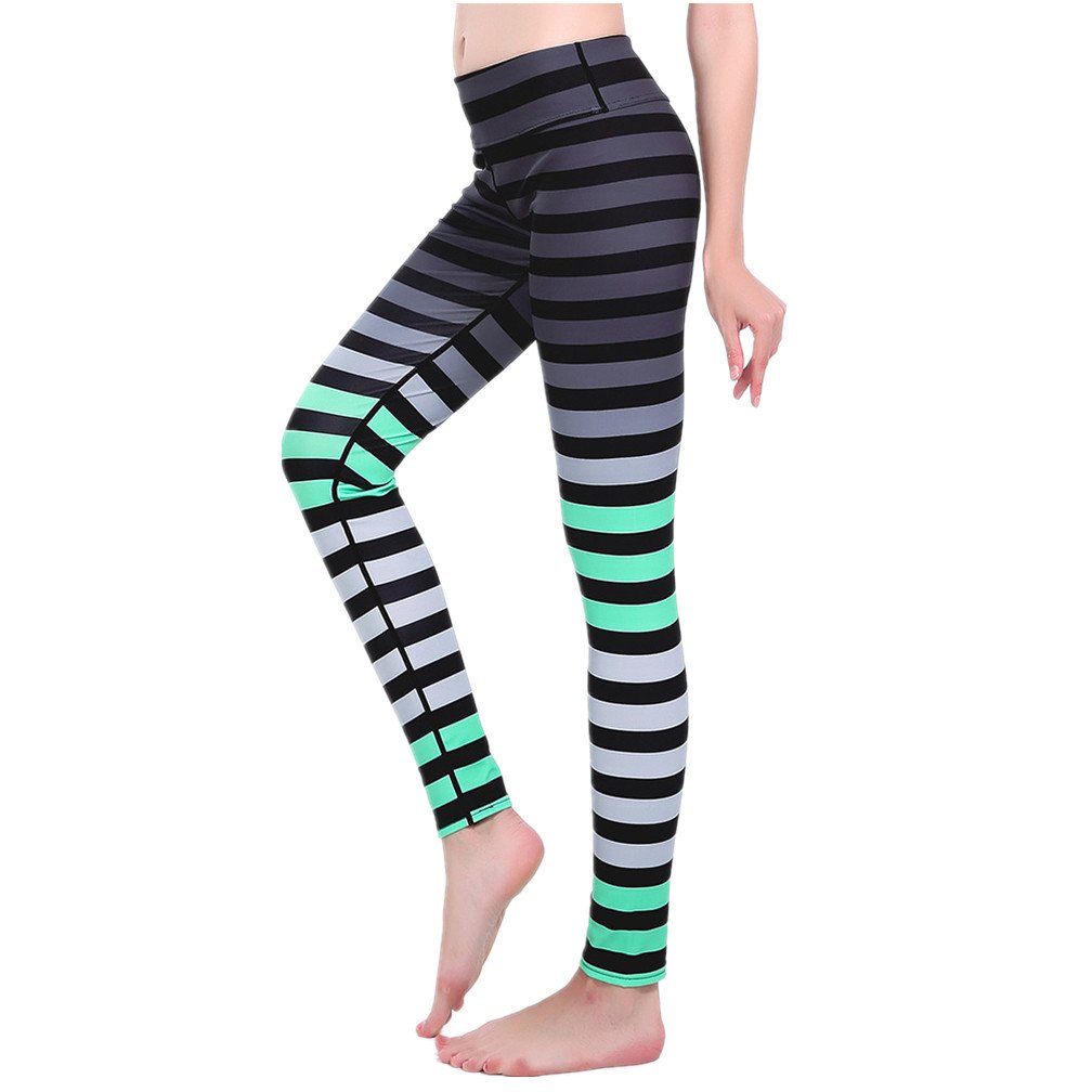 Women's Striped High Waist Yoga Pants - Tummy Control Workout Leggings for Running, Gym & Lounge - Ankle Length Comfort Stretch Pants