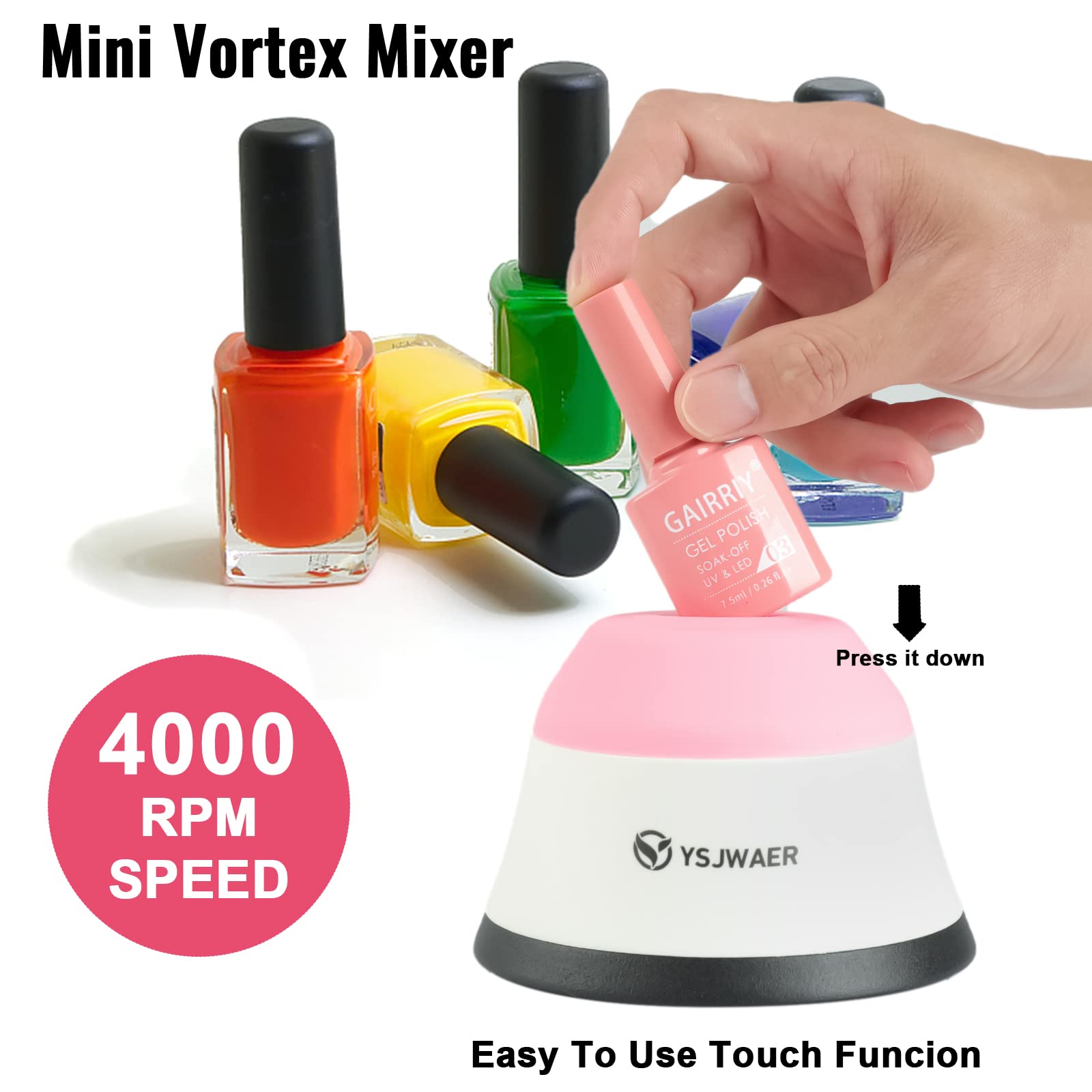 YSJWAER Mini Vortex Mixer Shaker - 4000rpm Touch Control for Nail Polish, Acrylic Paint, Science Lab & Eyelash Adhesives | Perfect for DIY Beauty, Art Projects & Laboratory Use