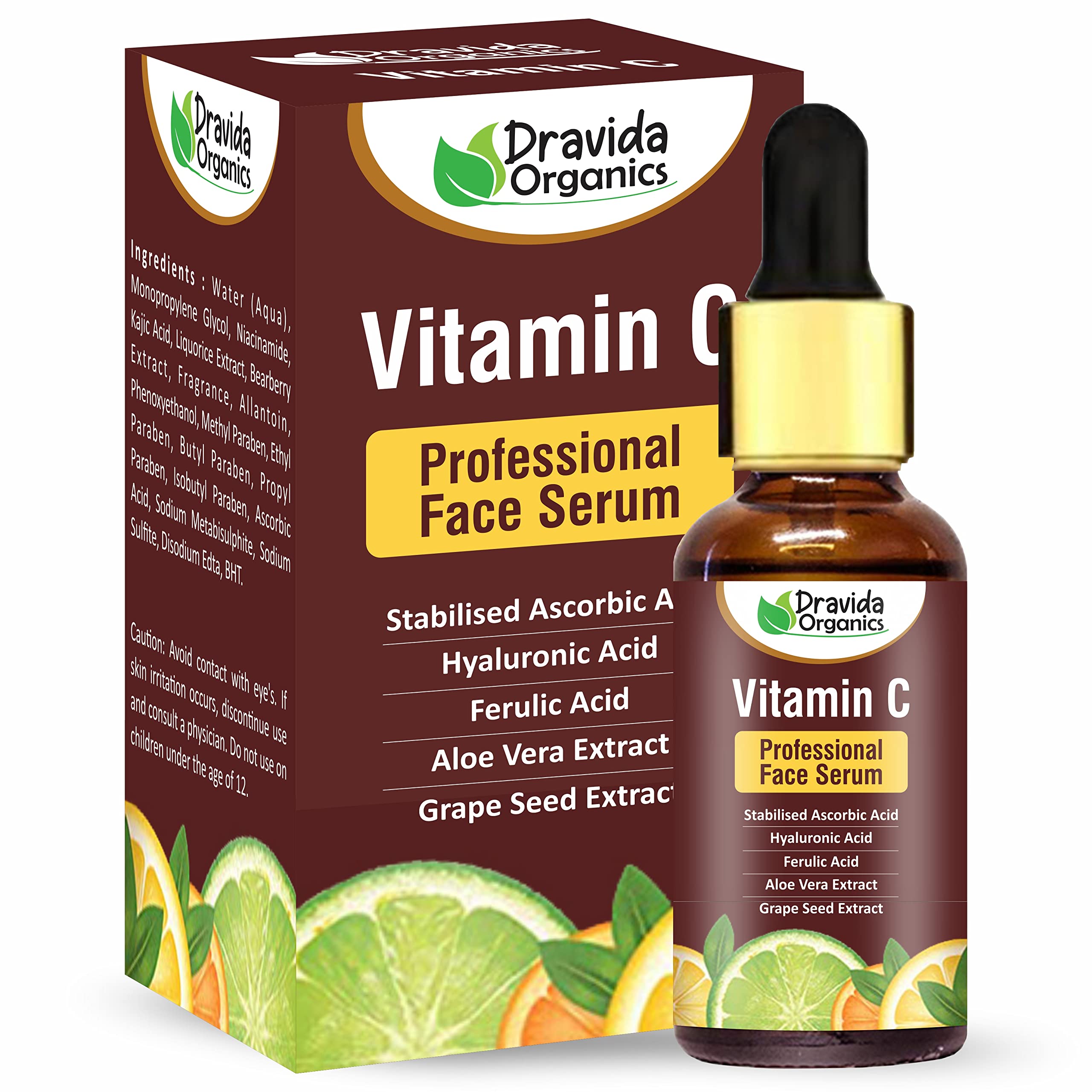 Dravida Organics Professional Vitamin C Serum with Moisturizer - 30ml Anti-Aging Face Serum with Antioxidants, Retinol & Hyaluronic Acid for Soft, Glowing Skin | Day & Night Skincare Routine for Women & Men