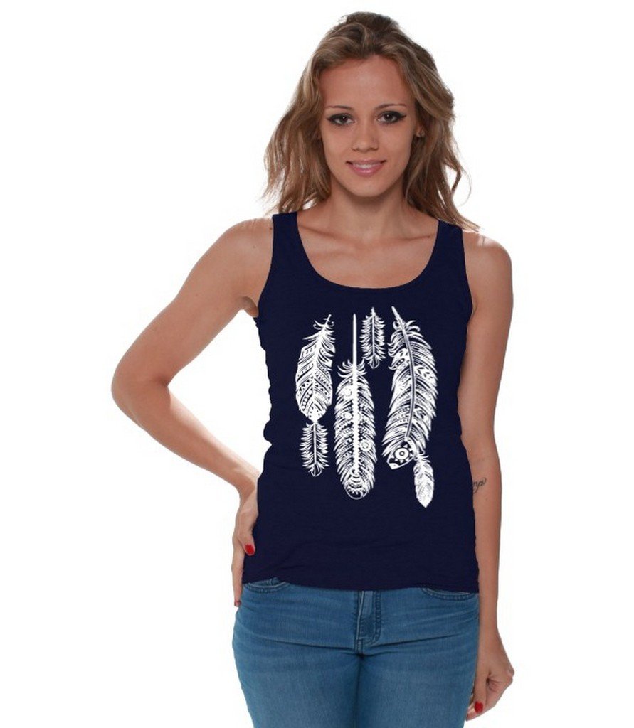 Awkwardstyles Women's Feather Print Native American Inspired Tank Top - Soft Breathable Summer Casual Shirt - Perfect for Festivals, Beach Outings and Boho Style Outfits