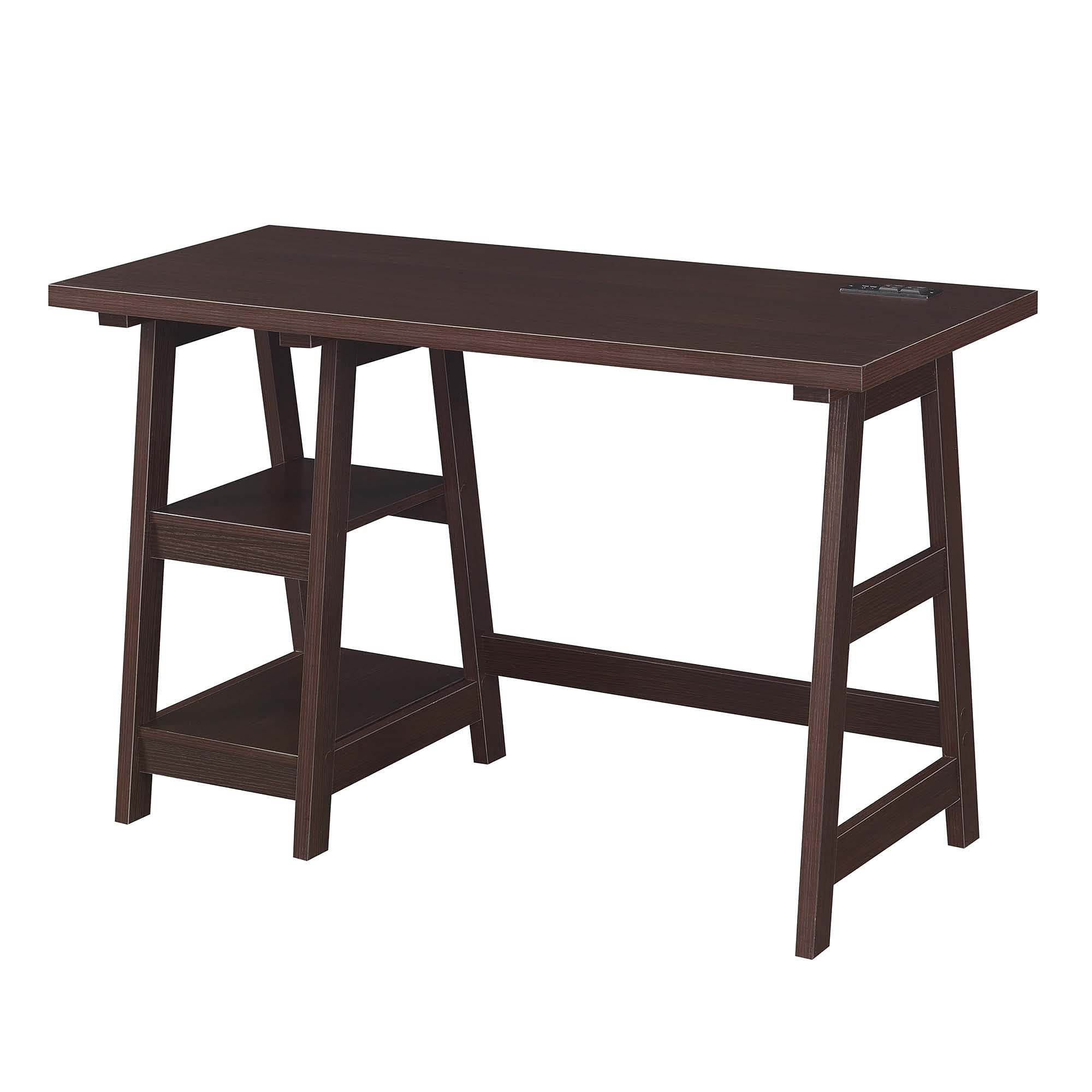 Ergode Designs2Go Trestle Desk with USB Charging Station, Storage Shelves - Home Office Desk for Remote Work & Study, Modern Computer Desk with Power Outlets