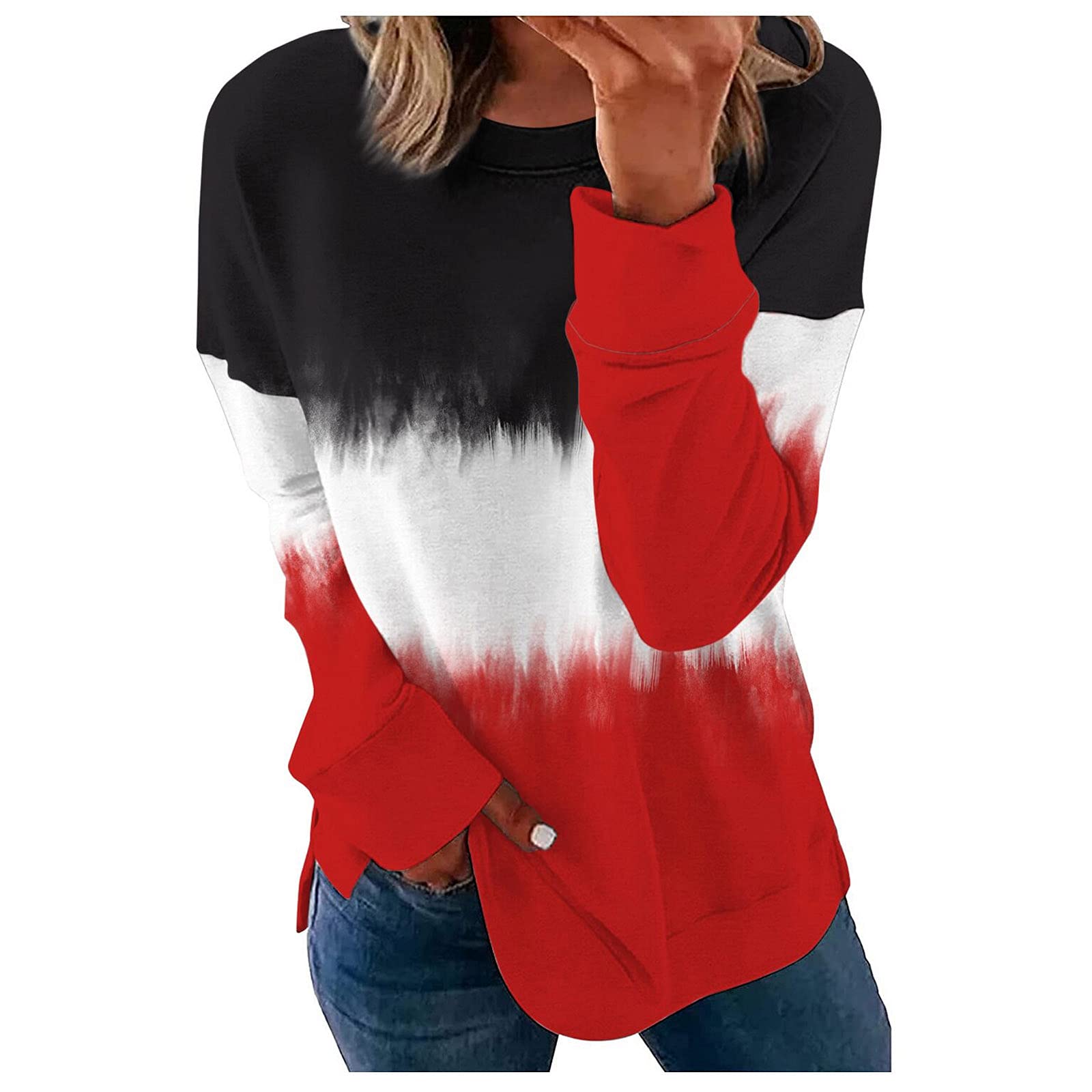 Women's Long Sleeve Fitted T-Shirt - Round Neck Casual Top with Comfortable Patchwork Design | Perfect for Everyday Wear, Office Outfits & Weekend Relaxation