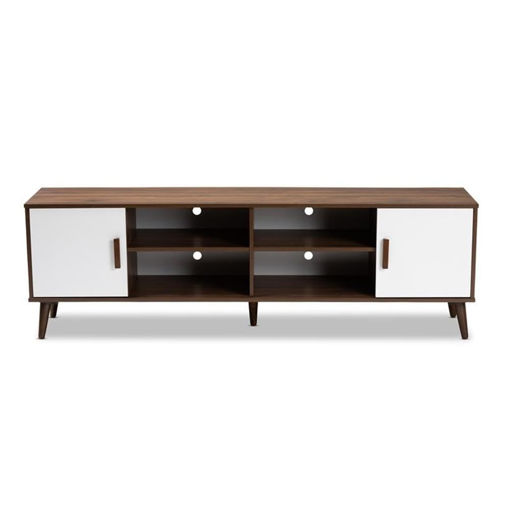 BOWERY HILL 2-Door Wood TV Stand Console Entertainment Center in White and Brown - Modern TV Cabinet for Living Room, Bedroom & Home Theater Storage