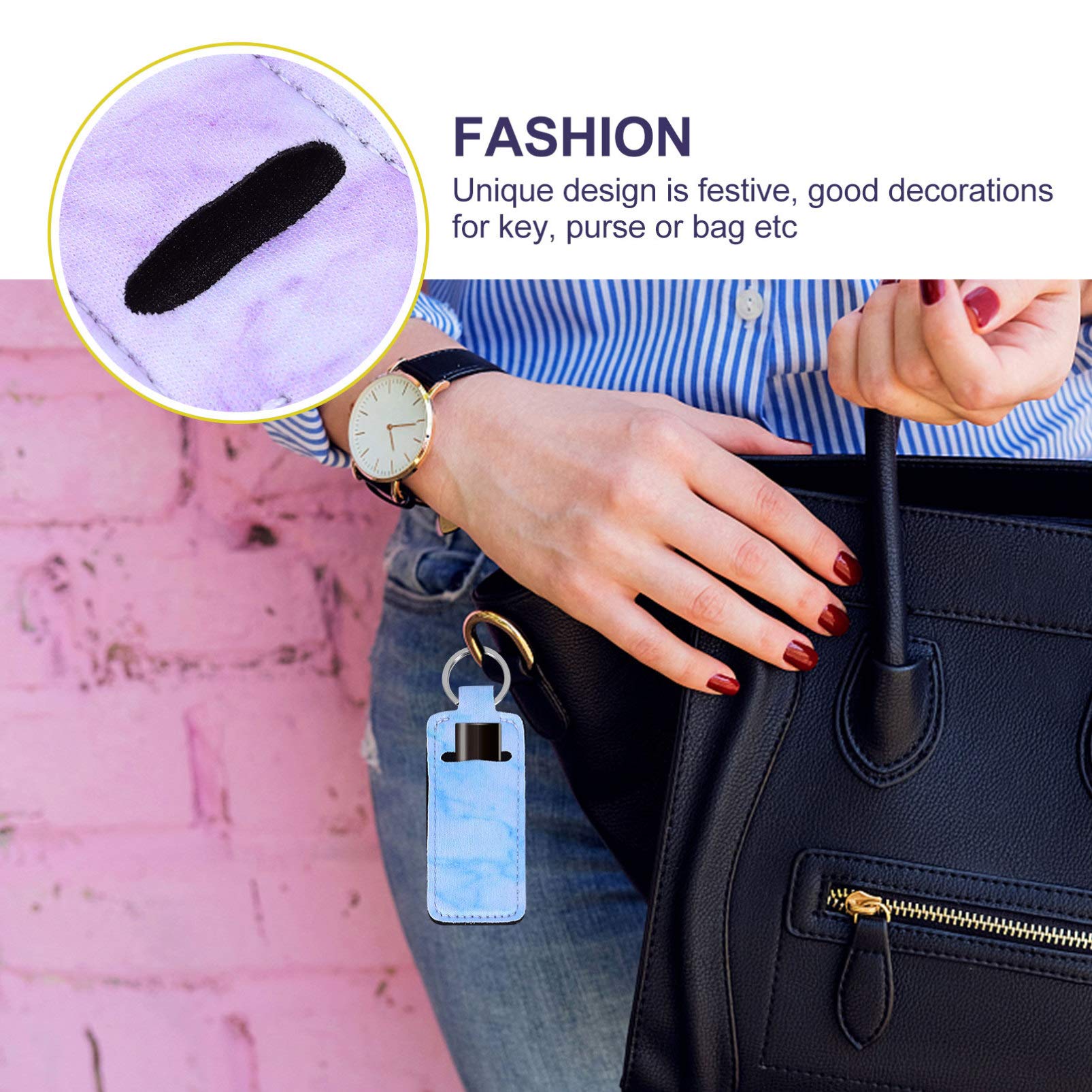 EXCEART 10pcs Neoprene Keychain Suit Holder - Durable Key Chain with Lipstick Holder, Key Ring & Chopstick Clip - Perfect for Office, Gym, Travel & Daily Essentials Organization (Black)