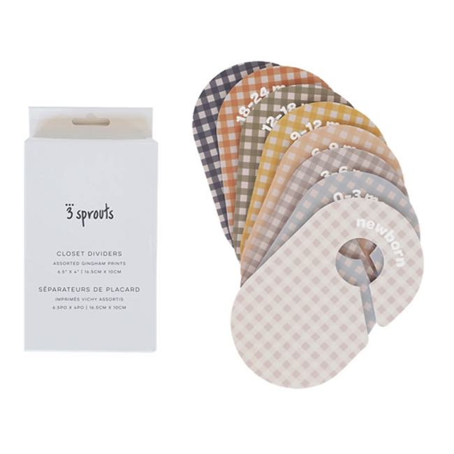 3 Sprouts Closet Dividers for Baby Clothes - Organizer for Newborn to 24 Months - Gingham Pattern Nursery Storage - Perfect for Nursery, Baby Shower & Kids Room Organization