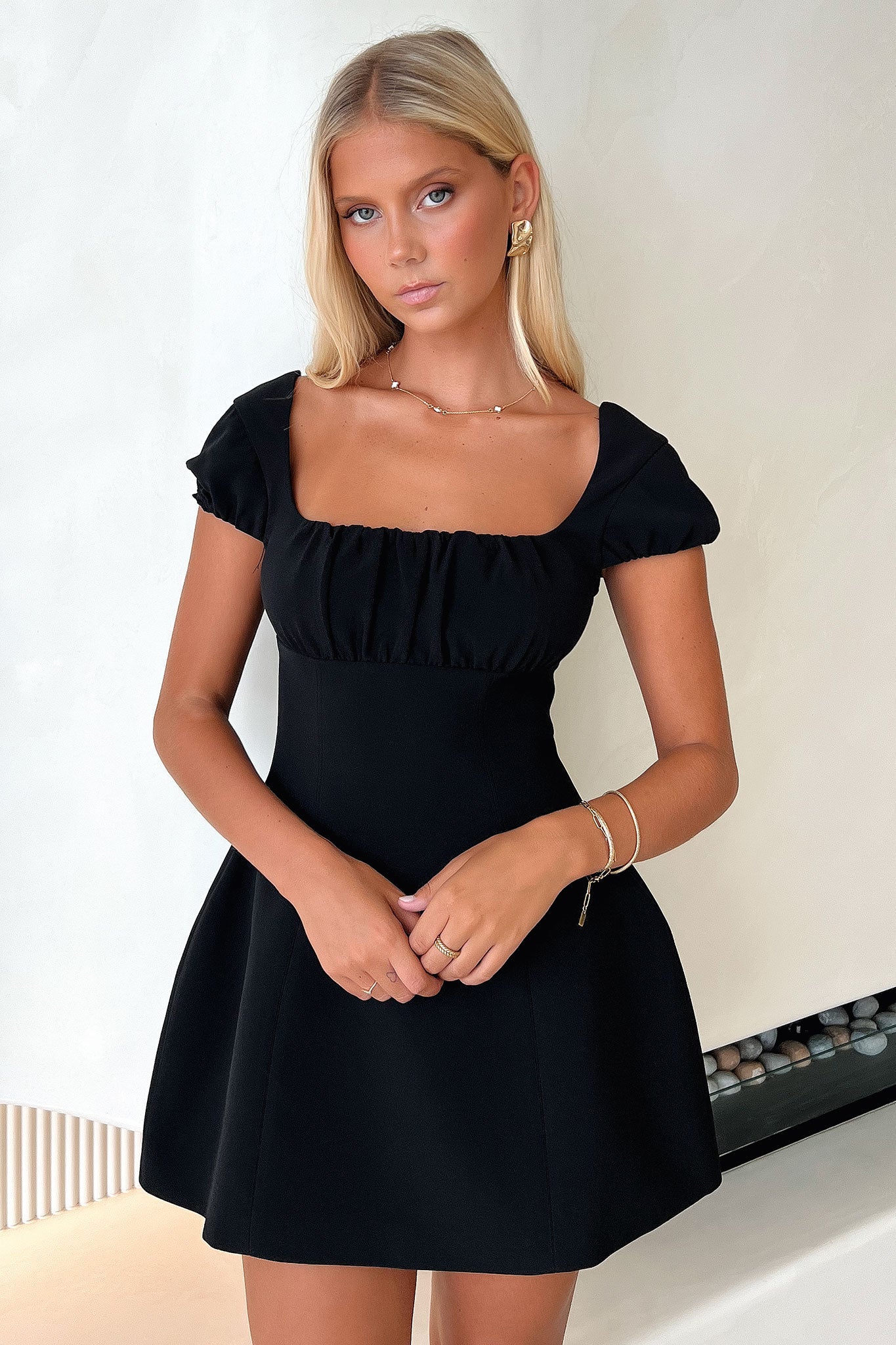 Arlette Mini Dress - Black | Women's Short Sleeve Party Cocktail Dress for Night Out, Date Night & Special Occasions