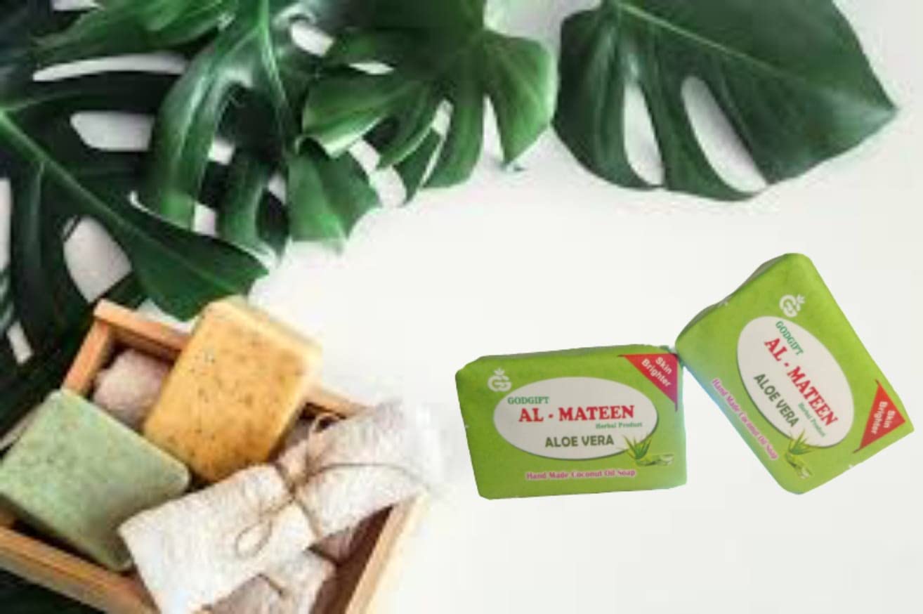 AL MATEEN Coconut Oil & Aloe Vera Soap - Natural Moisturizing Bar for Dry Skin, Face & Body Cleanser - Perfect for Sensitive Skin Care & Daily Bath Routine
