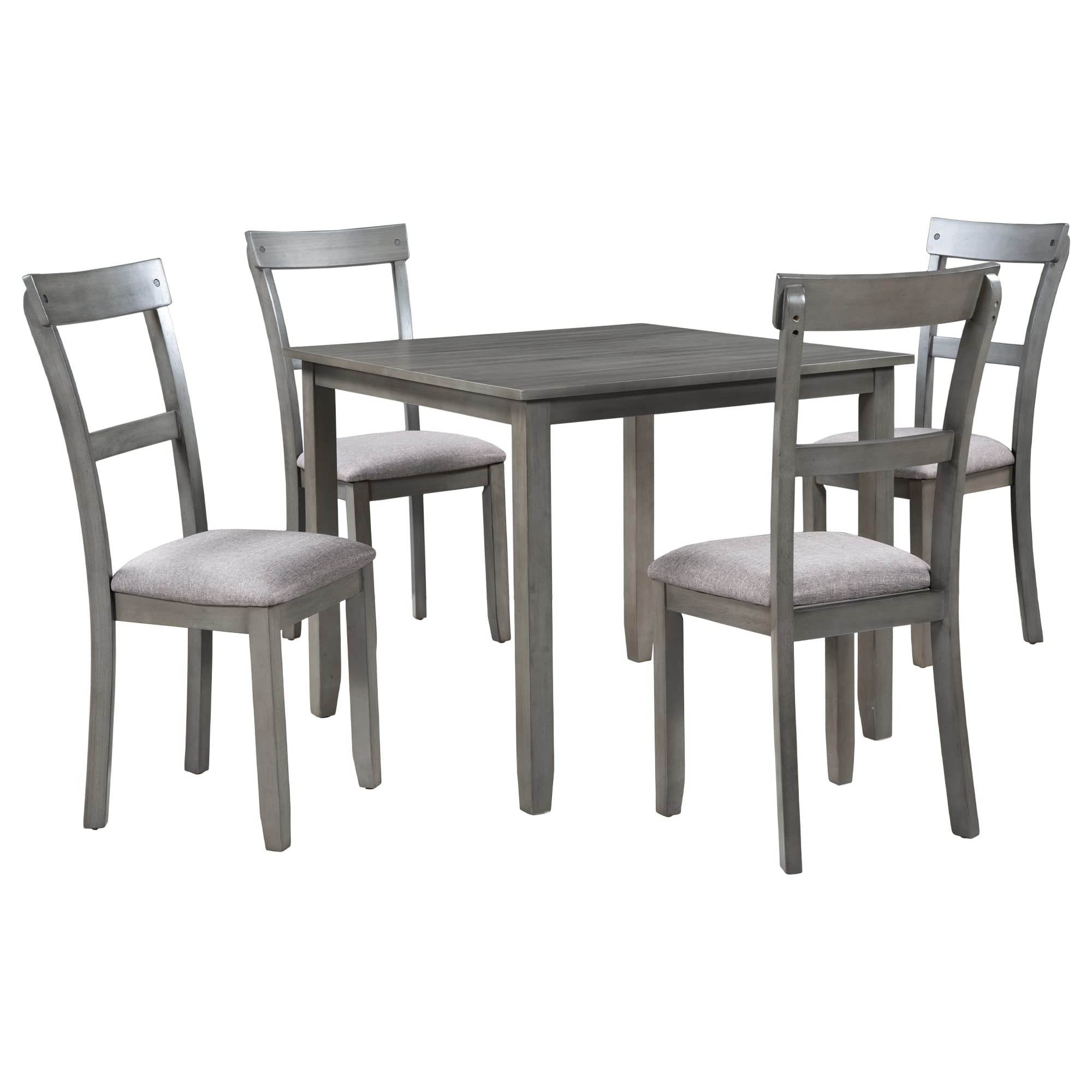 5-Piece Industrial Style Dining Table Set - Vintage Rectangular Wooden Kitchen Table with 4 Burlap Upholstered Chairs & Thick Cushions - Brown & Cottage White - Perfect for Farmhouse, Rustic & Modern Dining Rooms