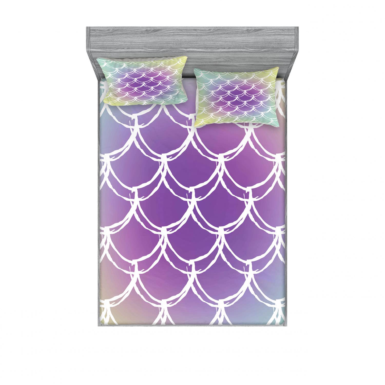 Lunarable Mermaid Tail Fantasy 4-Piece King Size Bedding Set - 2 Fitted Sheets & 2 Pillow Shams, Abstract Ocean Theme Multicolor Decor | Perfect for Beach House, Kids Room or Fantasy Themed Bedroom