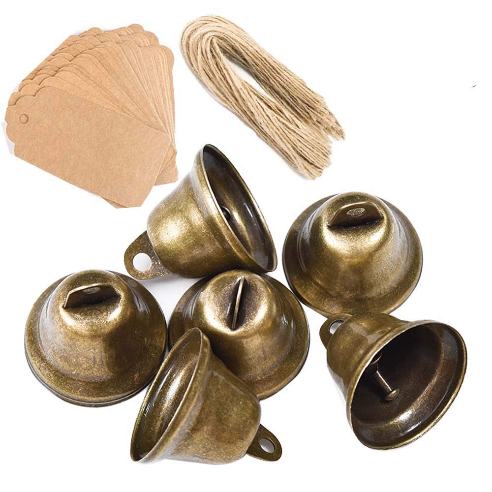 50 Pcs Vintage Bronze Jingle Bells with Card Tag - 1.7 X 1.5 Inches for Dog Potty Training, Wedding Decor, Wind Chimes & Christmas Crafts | Awtlife Premium DIY Bells for Pet Accessories, Home Decor & Holiday Projects
