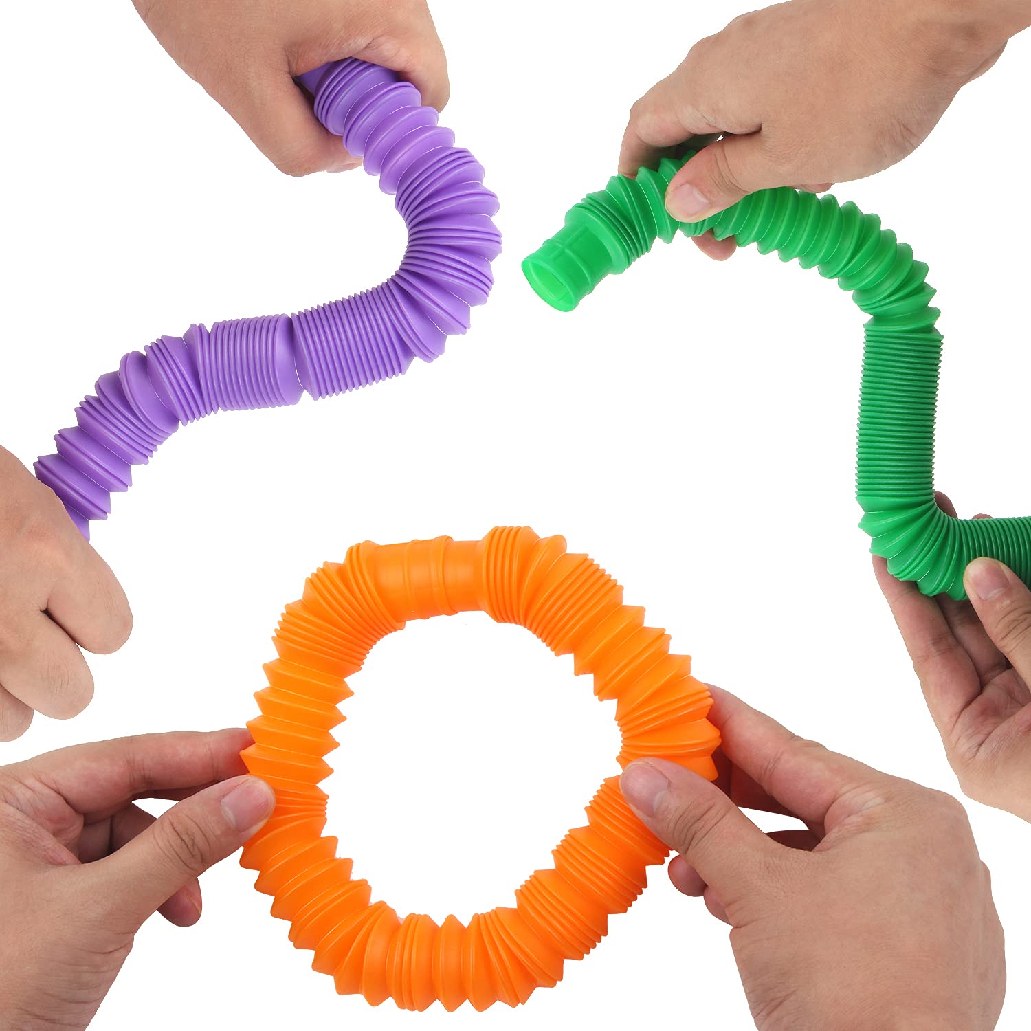 FINGOOO 7-Piece Jumbo Pop Tubes Sensory Toys for Kids & Adults - Stress Relief Fidget Toys for ADHD, Autism, Anxiety - DIY Educational Learning Toys for Classroom, Home, Office and Travel