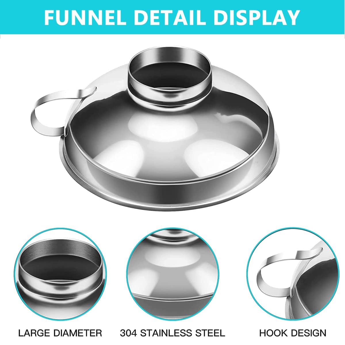 304 Stainless Steel Wide Mouth Canning Funnel with Handle (11cm) - Perfect for Mason Jars, Kitchen Oil Transfer & Food Preservation | Durable Kitchen Accessory for Home Canning, Cooking & DIY Projects