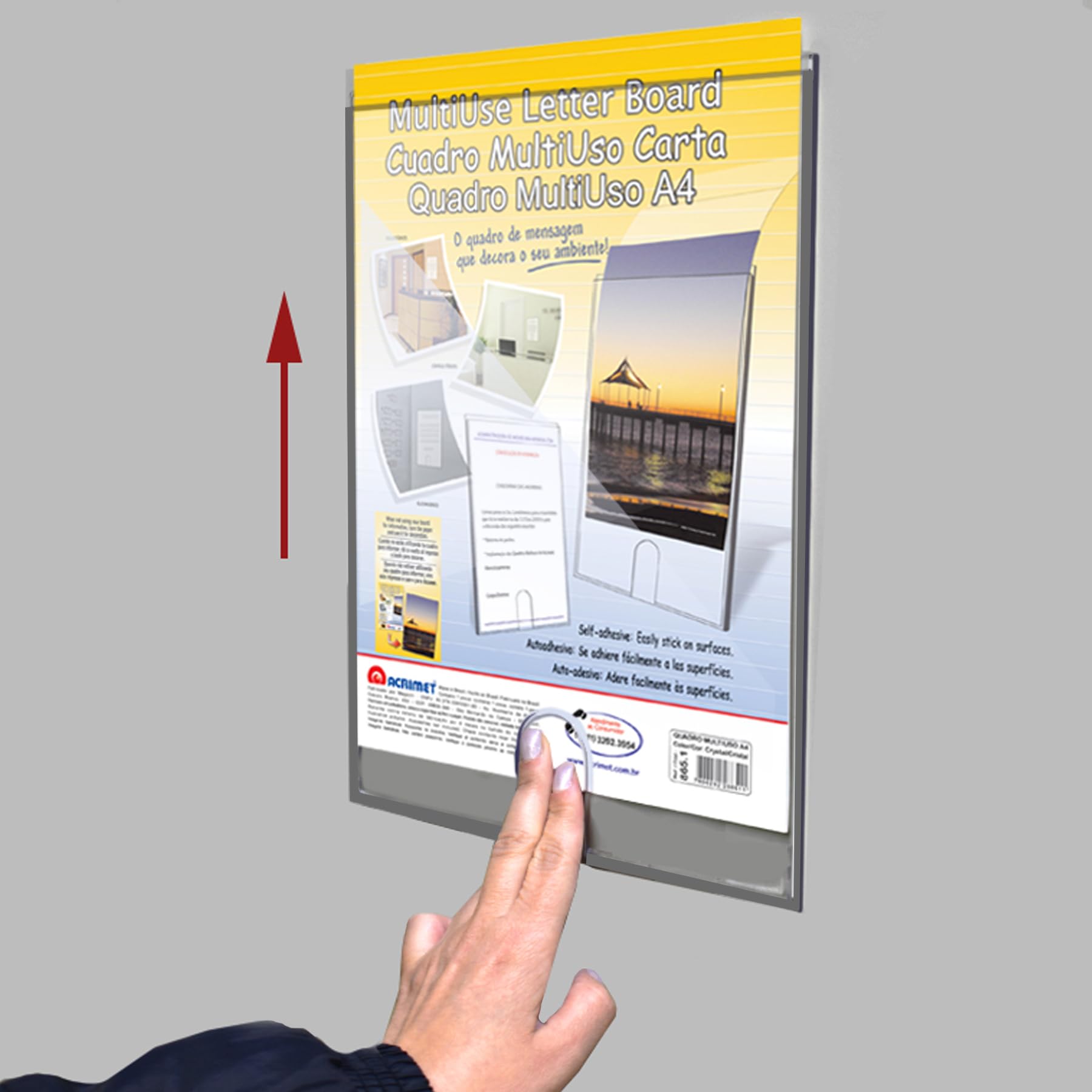 Acrimet Wall Mount Sign Holder - Letter Size A4 Clear Crystal Plastic with Self-Adhesive Backing - Ideal for Office, Restaurant, School & Home Use - Perfect for Menus, Notices, Posters & Announcements (2 Pack)