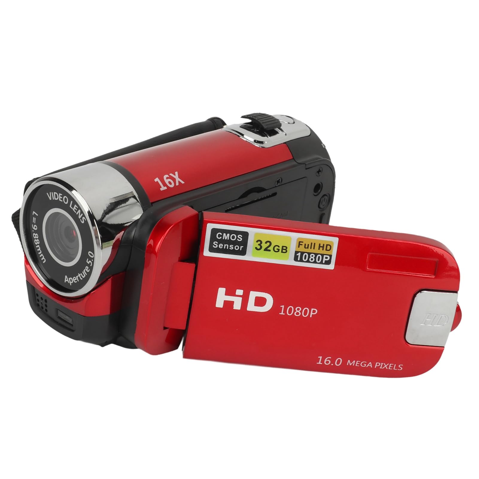 16MP Digital Camera with Rotating LCD Screen & Built-in Fill Light | HD Video Recording for Baby Growth & Family Moments | Compact ABS Silver Body (Red Accent) - Perfect for Parenting Vlogs, Birthday Parties & Travel Memories