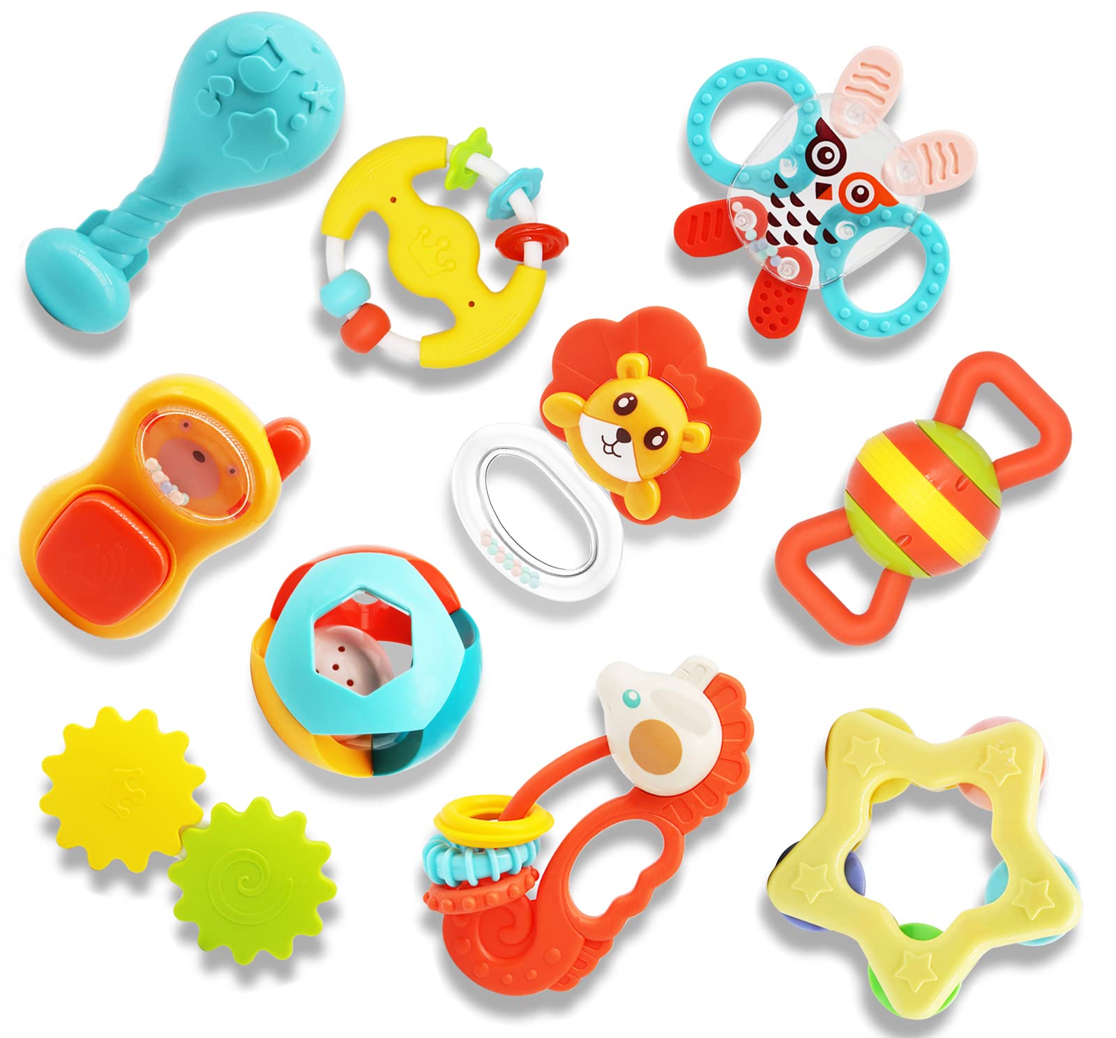 INTEGEAR 10-Piece Baby Rattles Toy Set - Early Learning & Sensory Teether Toys for Newborns 0-12 Months - Infant Grab & Shaker Toys with Storage Case - Perfect Gift for Boys & Girls - Ideal for Playtime, Teething Relief & Developmental Stimulation
