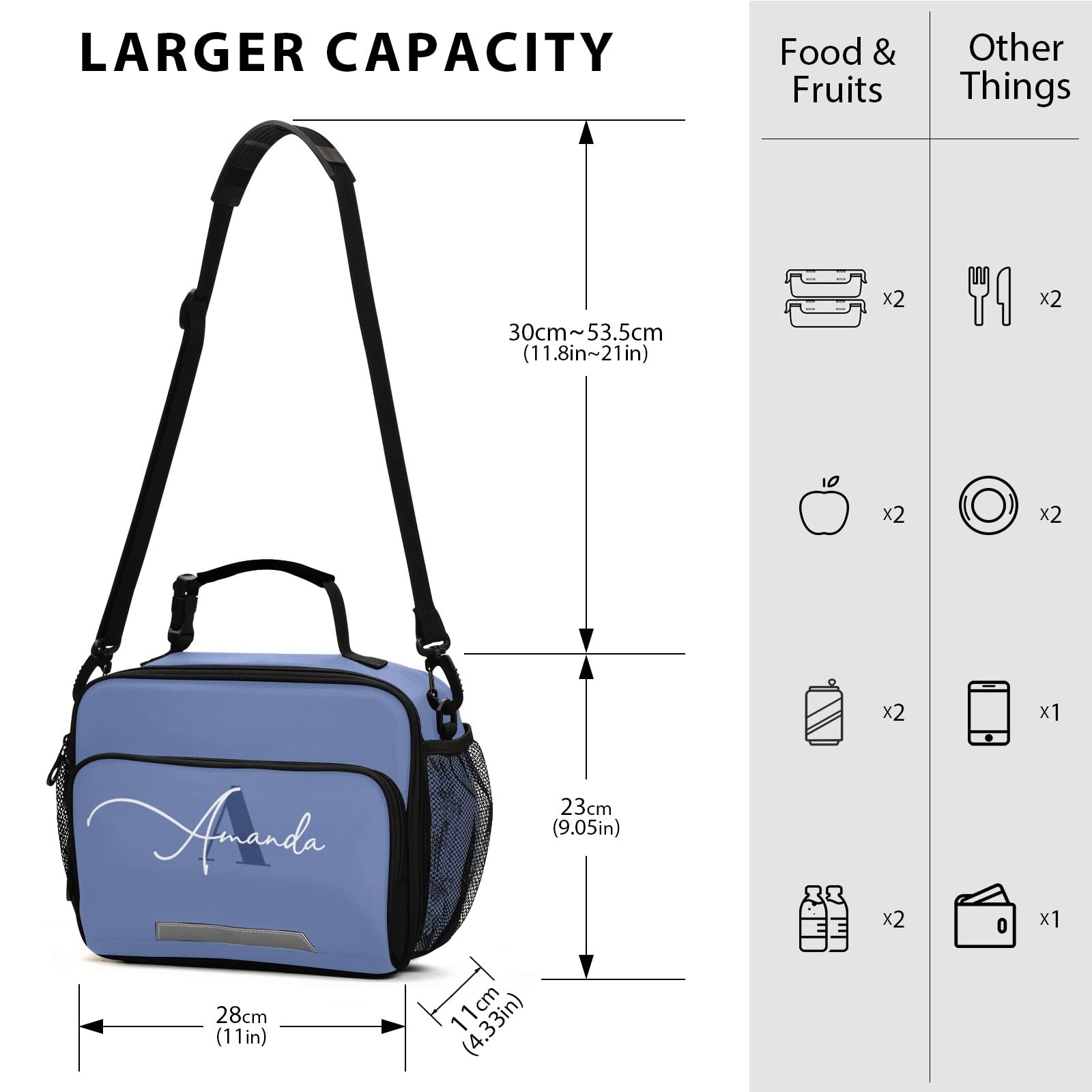 Custom Insulated Lunch Bag for Women & Students - Lightweight, Adjustable Shoulder Strap, Blue Lunch Box for Work, School, Picnic & Outdoor Activities | Perfect for Office, College, Hiking & Travel