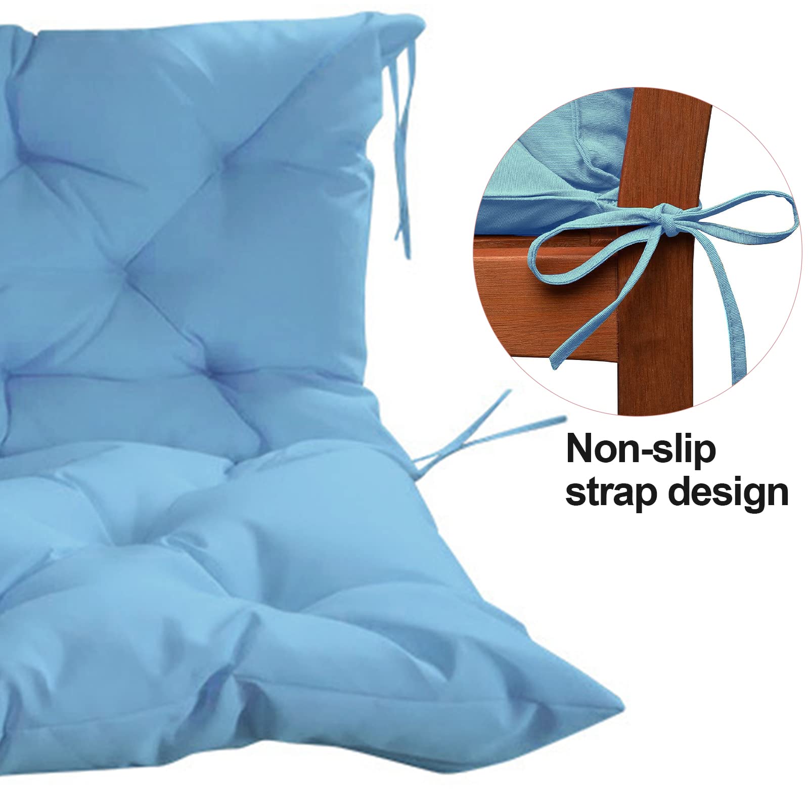 Waterproof Porch Swing Cushion with Backrest - Thick 2-3 Seater Outdoor Bench Cushion Replacement for Patio Furniture, Garden Recliner (Sky Blue, 47x40 inches) - Perfect for Relaxing on Your Deck, Porch or Backyard Swing