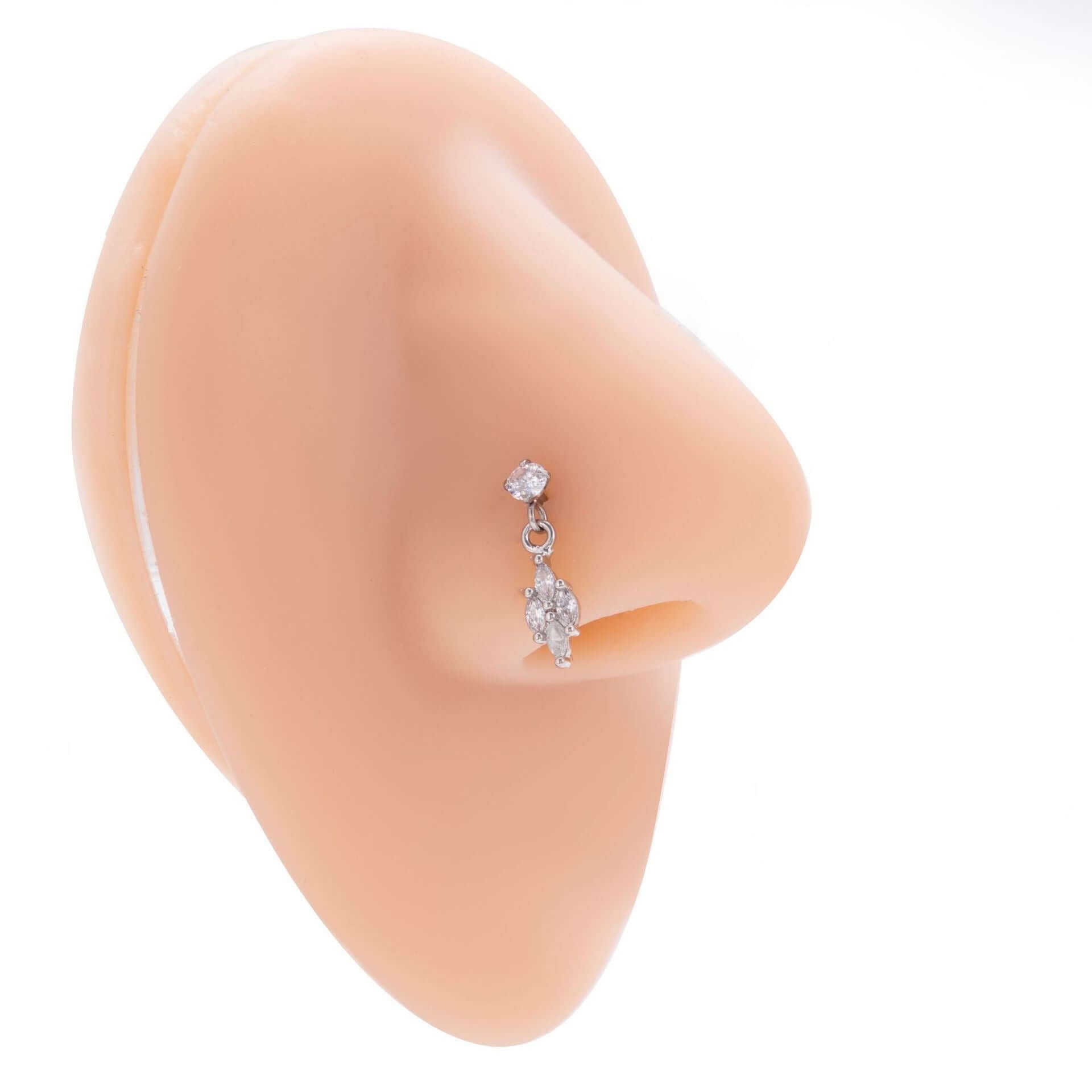 Hypoallergenic Flower Dangle Nose Ring - Sterling Silver Nose Stud for Sensitive Skin | Perfect for Pierced Nose Jewelry, Daily Wear & Special Occasions
