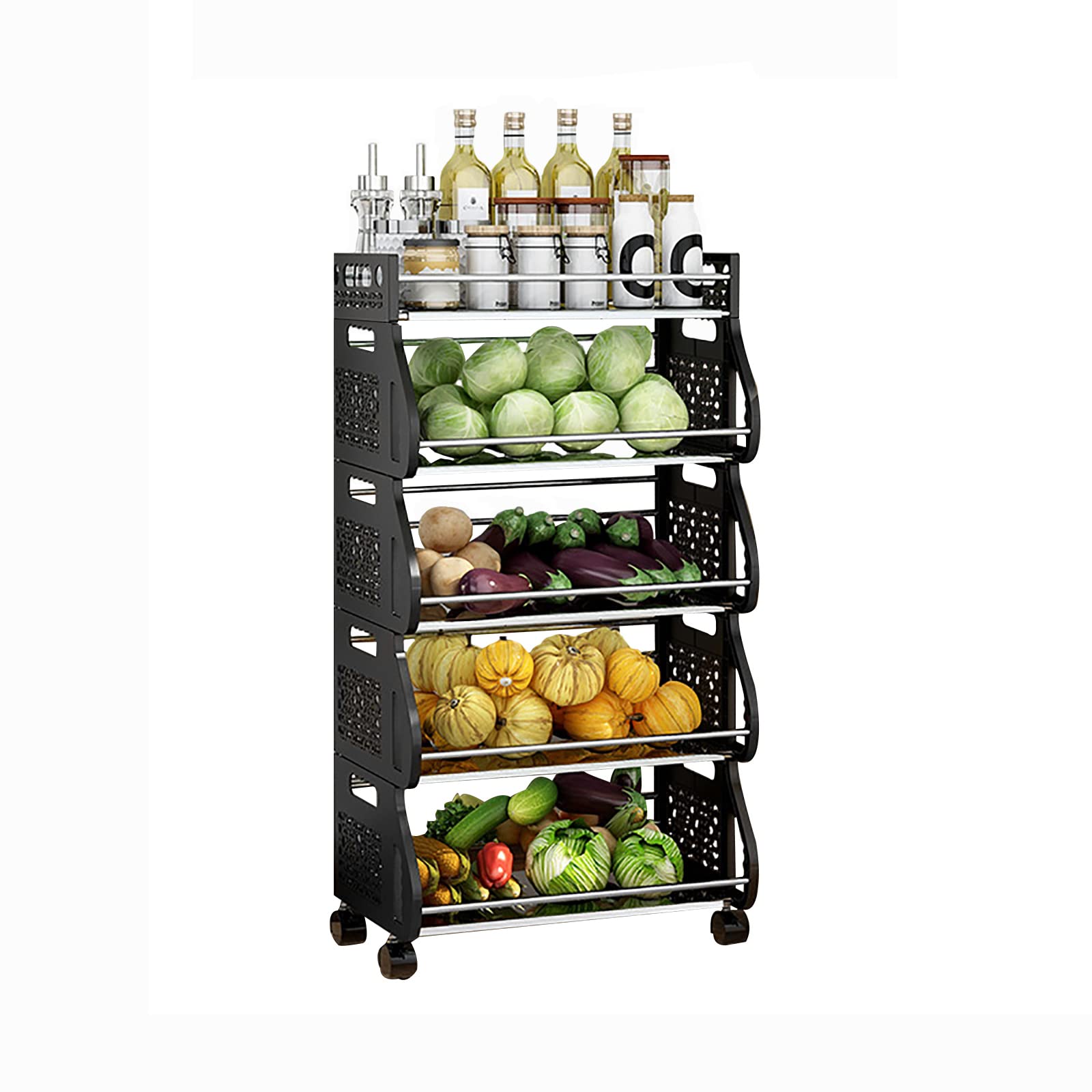 2/3/4/5/6 Tier Rolling Stackable Metal Storage Organizer Cart with Wheels - Multi-Purpose Kitchen Pantry Closet Bedroom Bathroom Garage Organizer for Fruits, Vegetables & Household Items (50cm/19.68in) - Perfect for Small Space Organization & Easy Mobility