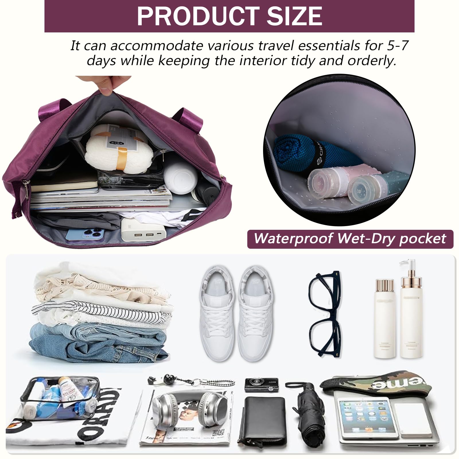 Expandable Rolling Duffle Bag with Detachable Wheels - Foldable Travel Luggage Carry-On for Weekend Trips & Gym (Fuchsia) - Perfect for Air Travel, Business Trips & Sports Equipment Storage