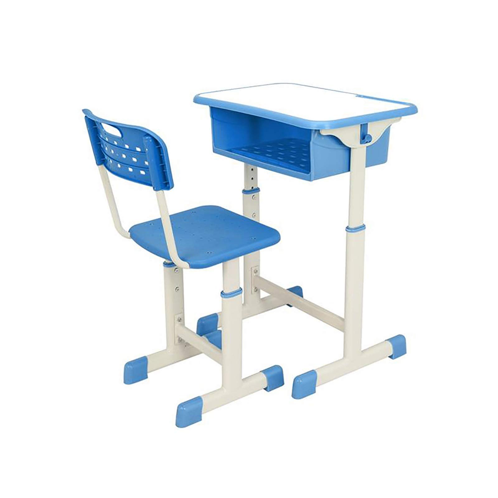 Adjustable Kids Study Desk and Chair Set - Ergonomic Writing Table for Students, Children's Homework Station with Height Adjustment - Perfect for Home, Classroom & Online Learning (Blue)