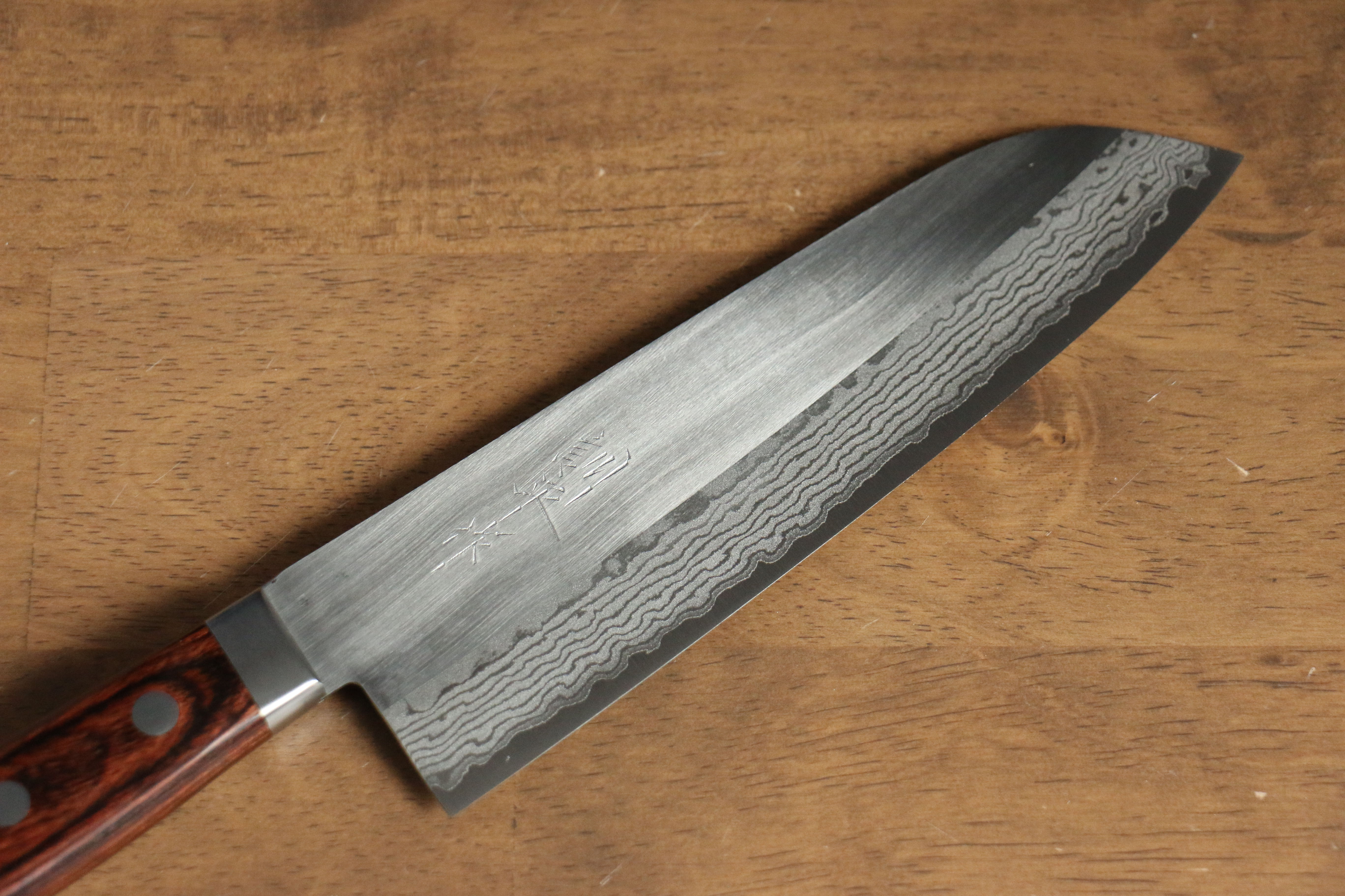 Kunihira Sairyu VG10 Damascus Santoku Knife 170mm with Mahogany Handle - Premium Japanese Kitchen Knife for Slicing, Dicing, and Chopping Vegetables, Meat, and Fish