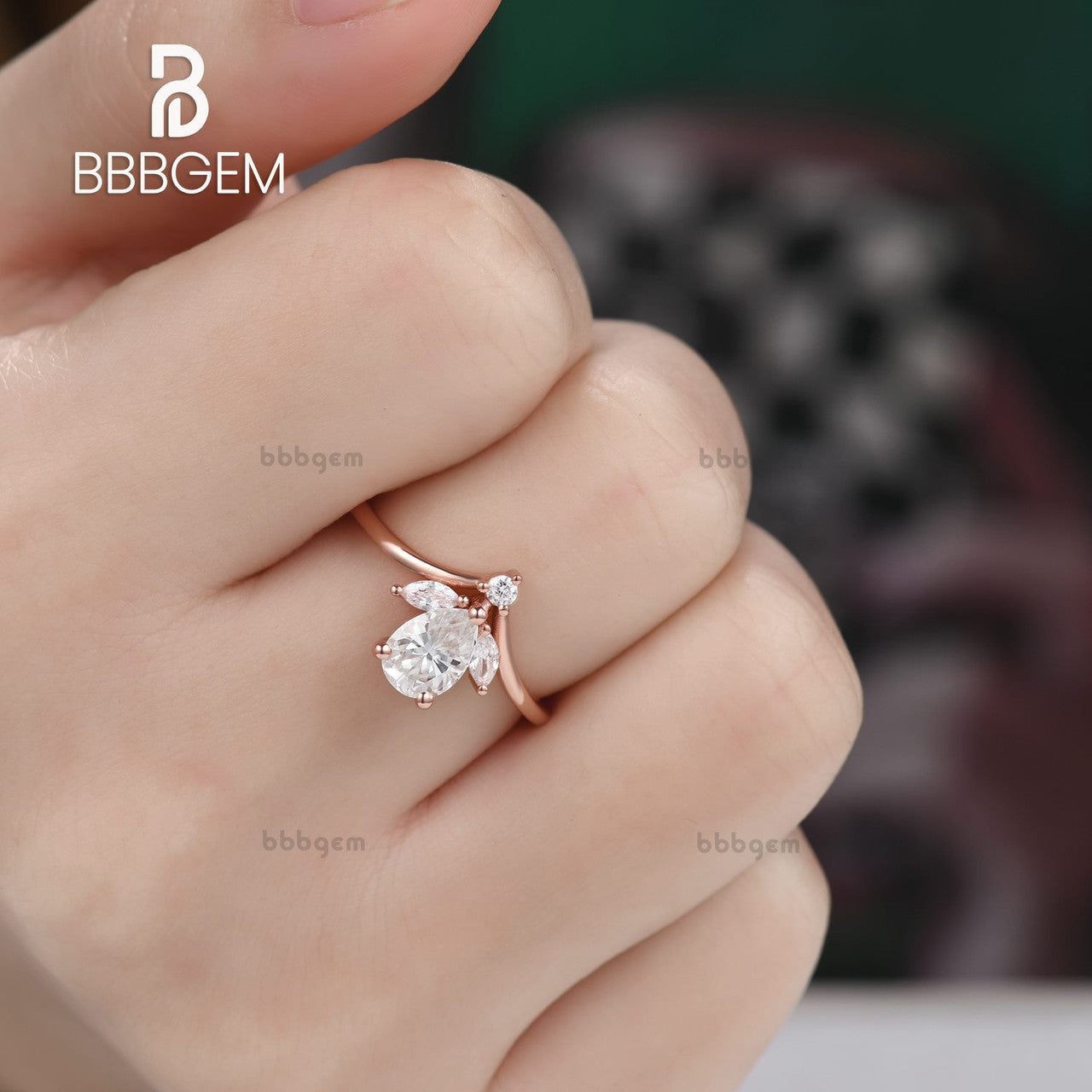 14K Solid Gold Pear & Marquise Floral Moissanite Engagement Ring with V-Shaped Band | Elegant Wedding Jewelry for Brides & Proposals