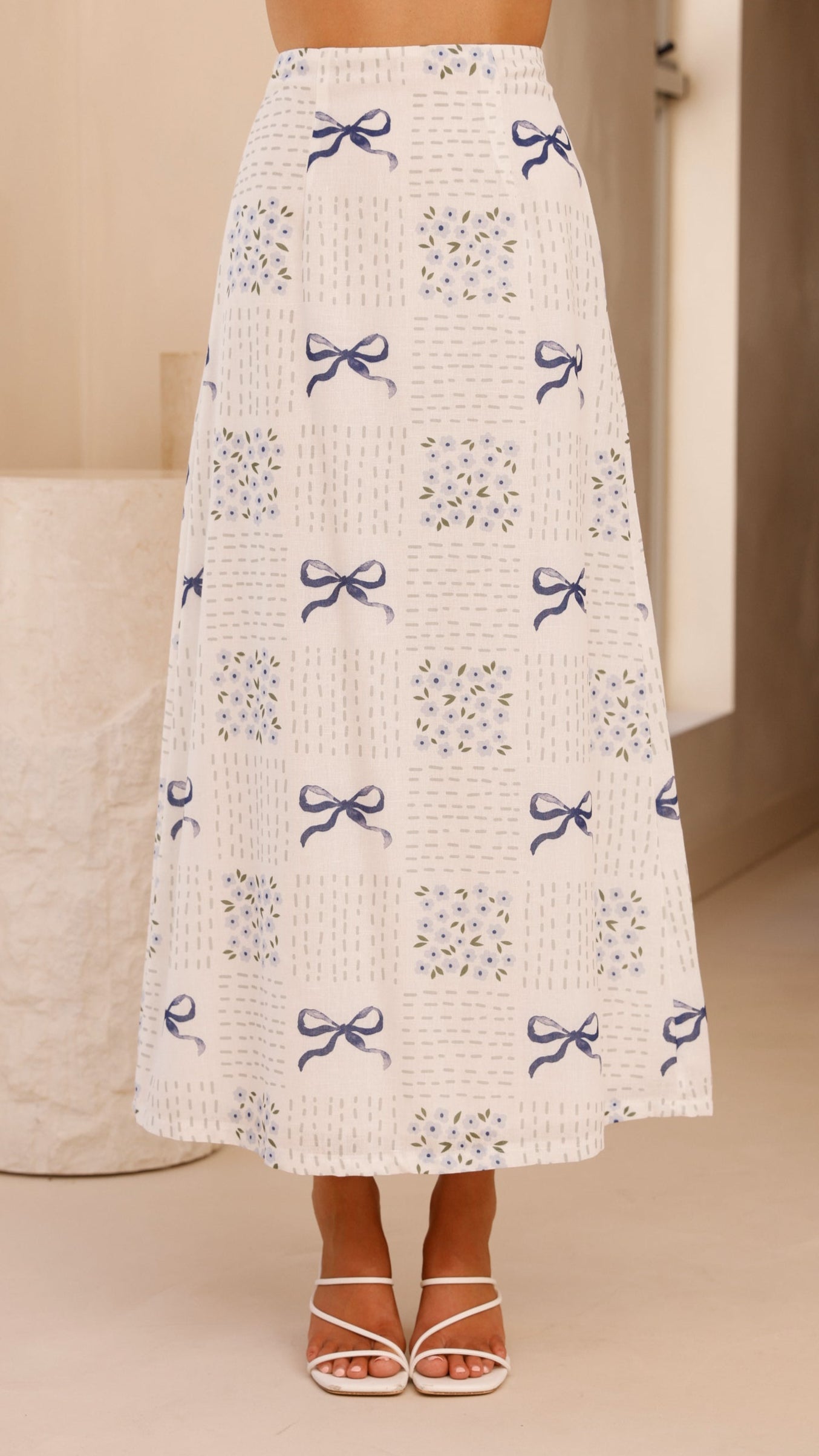 Lucy Maxi Skirt with Sweet Bow - Elegant Blue Flowy Long Skirt for Women | Perfect for Summer Outfits, Beach Vacations & Boho Fashion