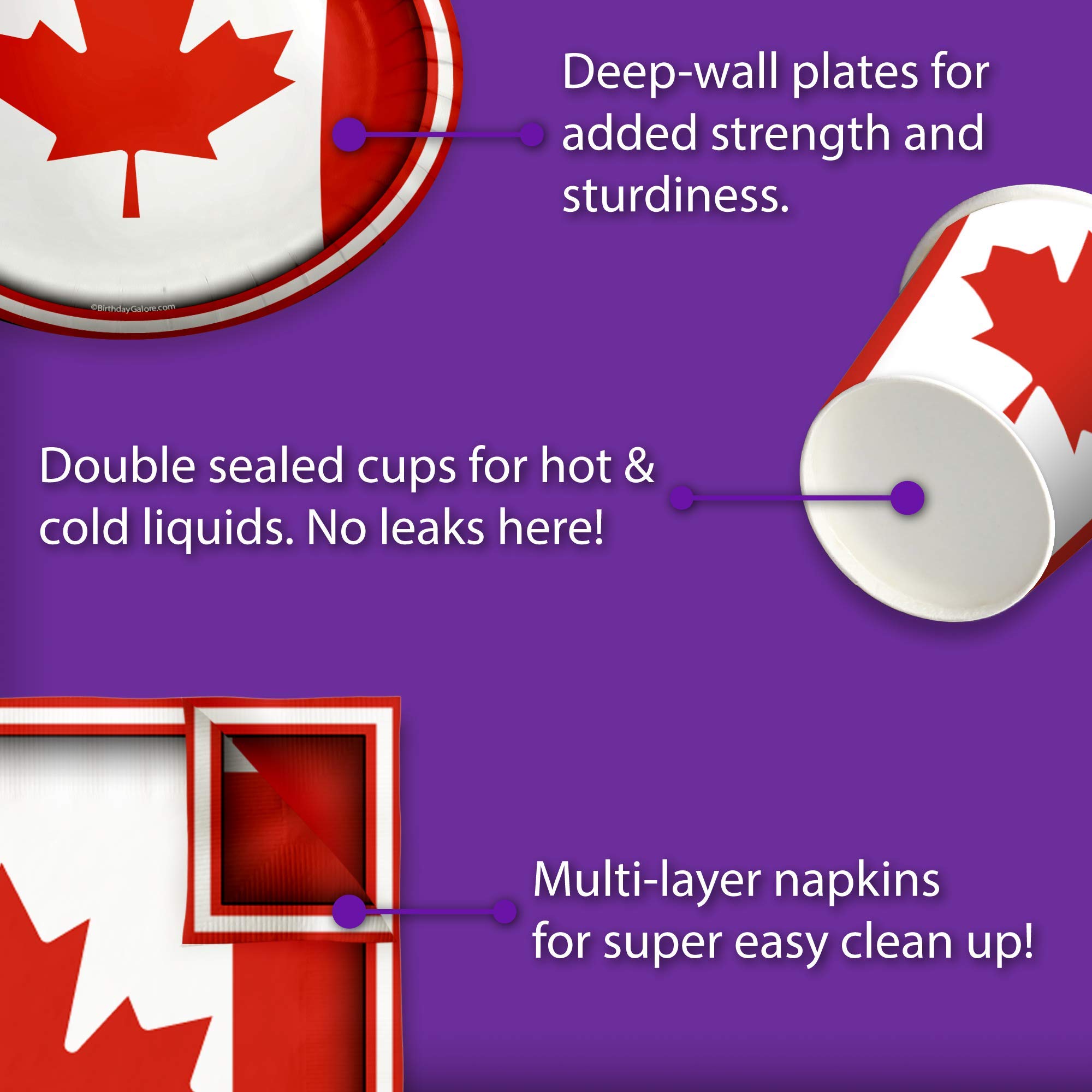 Canada Flag Themed Party Supplies Set - 16-Piece Tableware Kit with Plates, Napkins & Cups for Canada Day, Birthday & Patriotic Celebrations