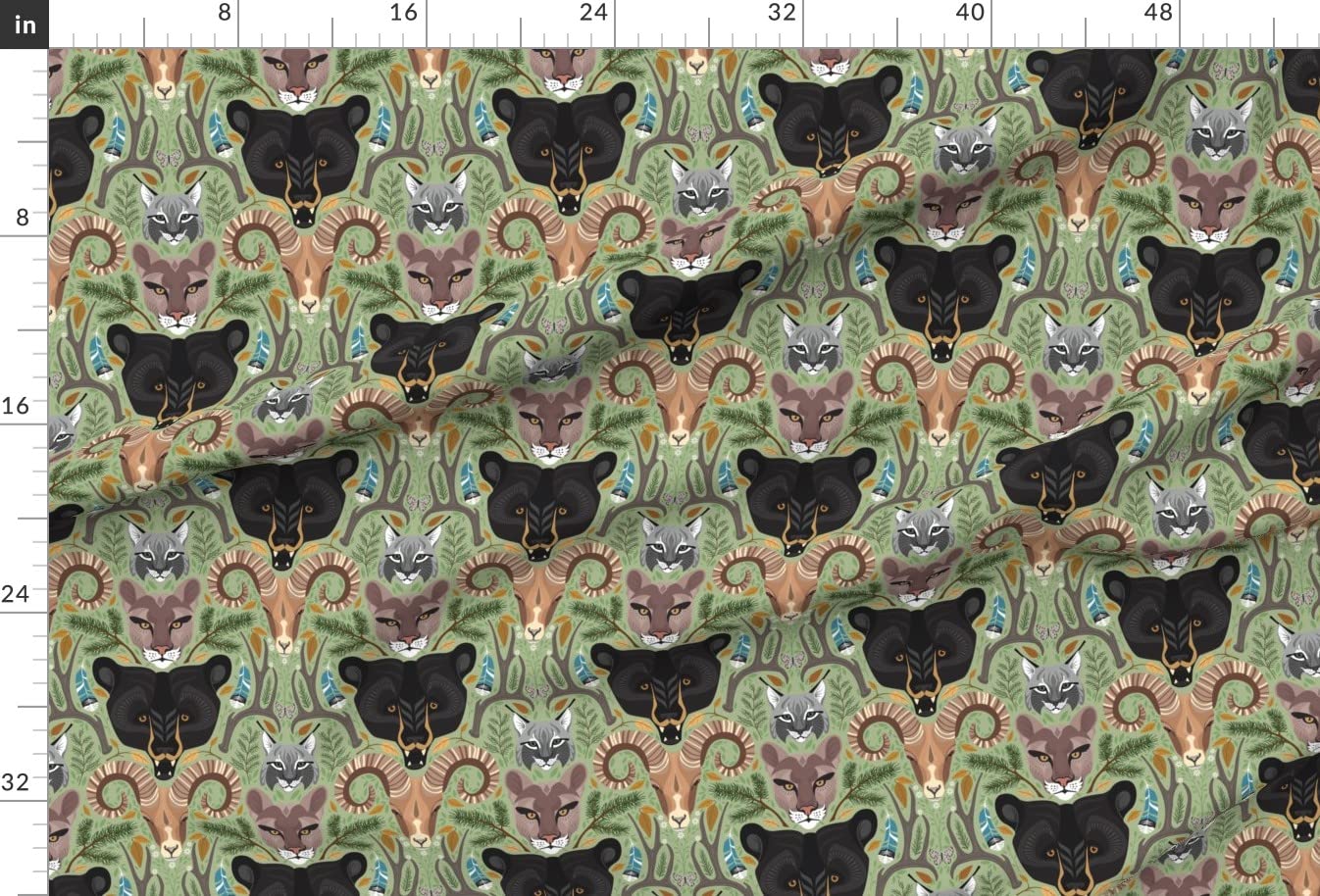 Woodland Wild Animals Printed Velvet Fabric by The Yard - Bear Nature Feather Design for Upholstery, Home Decor & Apparel | Perfect for Nursery, DIY Projects & Fashion Sewing