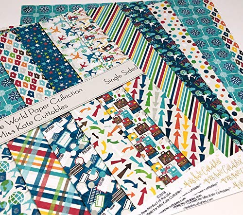 Miss Kate Cuttables World Travel Scrapbook Paper Pack - 16 Sheets 12x12 Single-Sided Pattern Paper for Scrapbooking, Card Making & DIY Crafts - Perfect for Travel Journals, Memory Books & Photo Albums