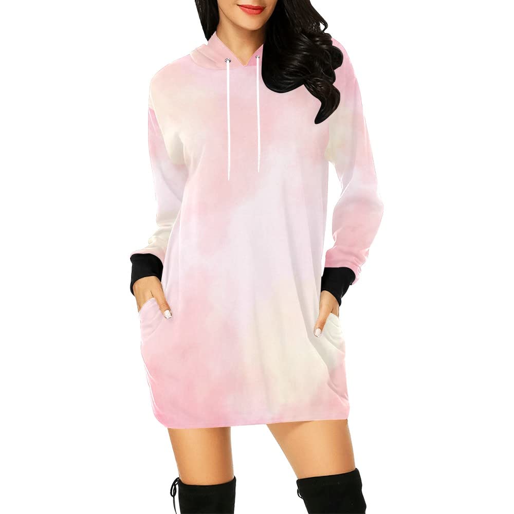 Stylish Bright Pink Hoodie Dress for Women - Long Sleeve Casual Pullover Sweatshirt with Pockets | Perfect for Streetwear, Loungewear & Everyday Fashion